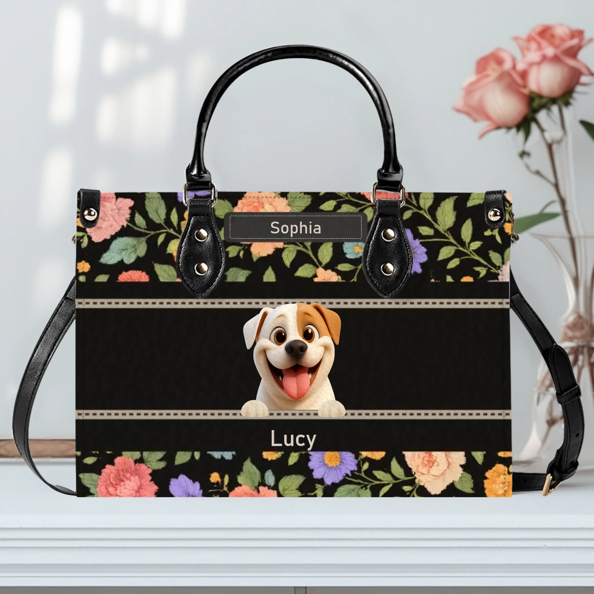 Handbags For Mums - Customized Botanical Floral Pattern Dog Handbag Gift for Dog Owners - 89Prints
