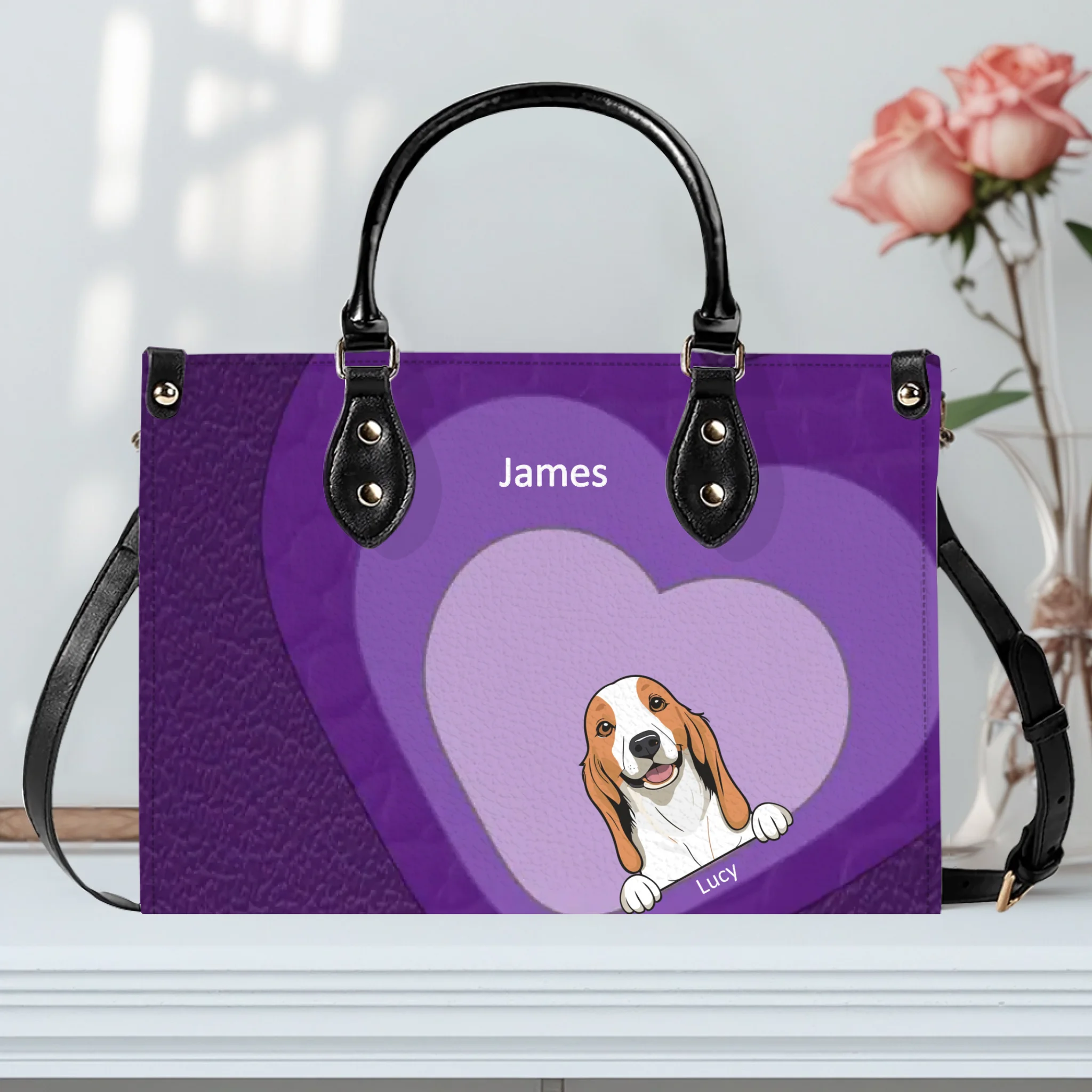 Individualized Handbags For Married Women - Layered Heart Pattern Dog Handbag Gift for Dog Parents - 89Prints