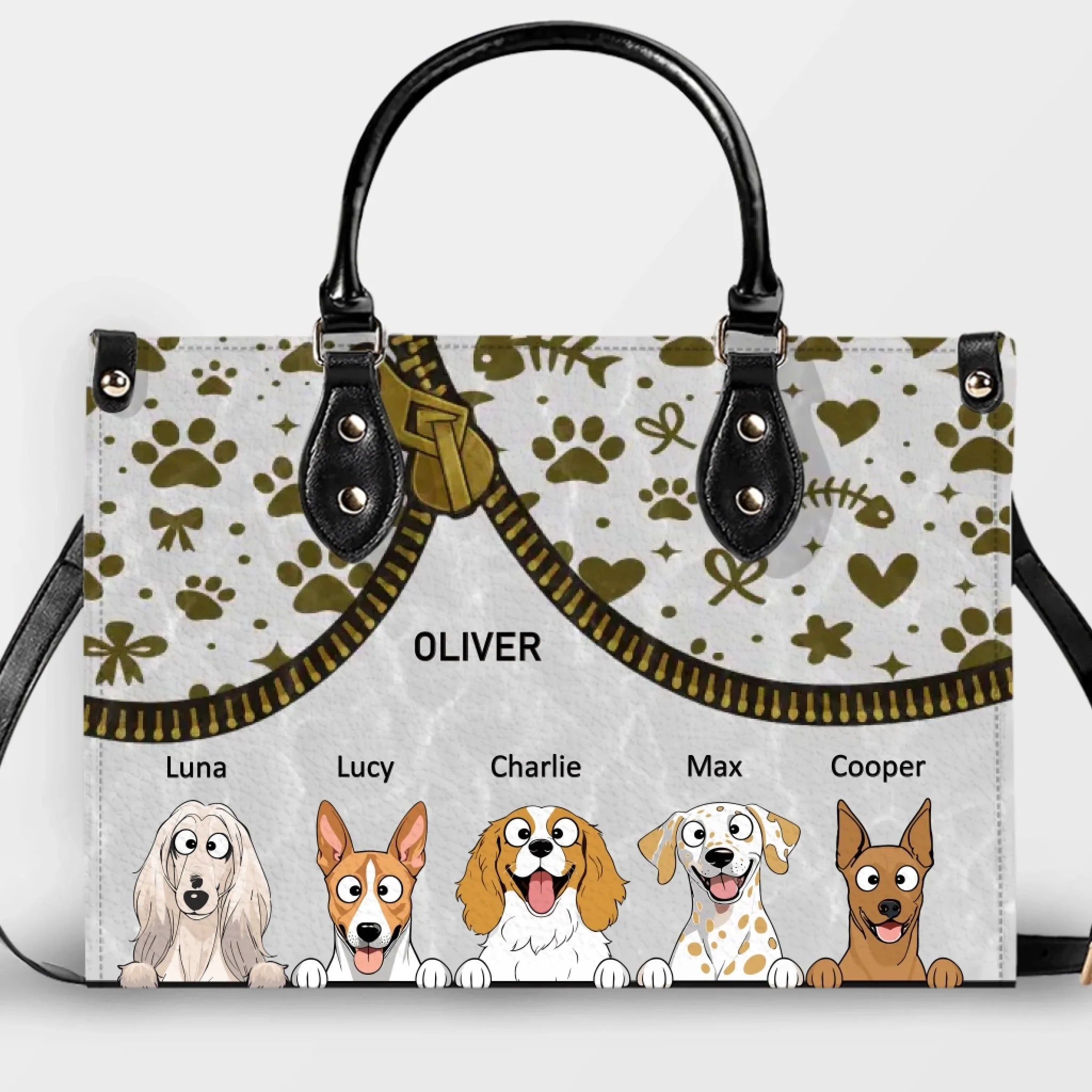 Personalized Bag For Dog Lovers - Zipper Illusion Paw & Heart Pattern Dog Handbag - 89Prints
