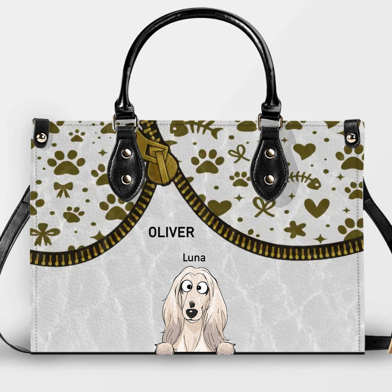 Personalized Bag For Dog Lovers - Zipper Illusion Paw & Heart Pattern Dog Handbag - 89Prints