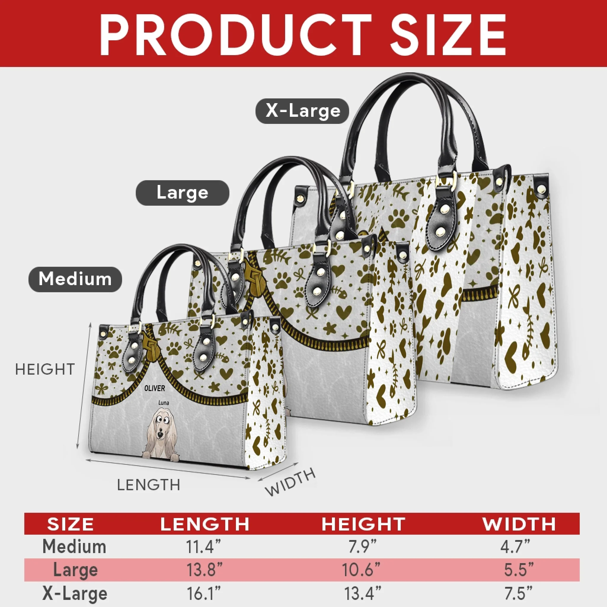 Personalized Bag For Dog Lovers - Zipper Illusion Paw & Heart Pattern Dog Handbag - 89Prints