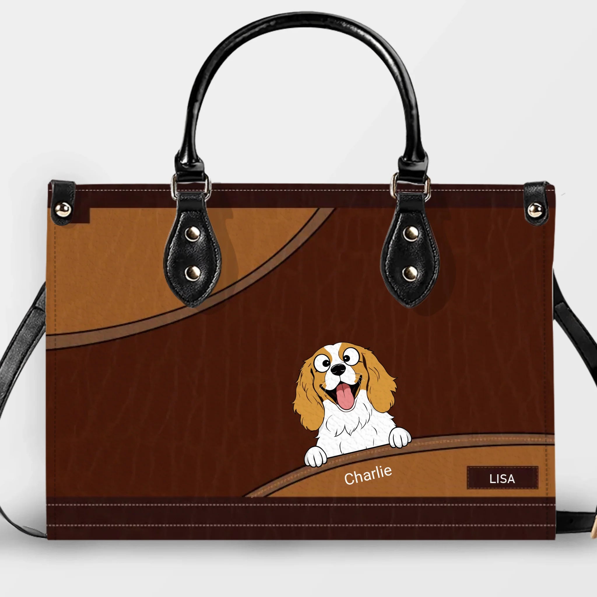 Custom Handbags For Older Ladies - Layered Leather Curve Dog Handbag Gifts For Owners - 89Prints - Layered Leather Curve Dog Handbag Gifts For Owners - 89Prints
