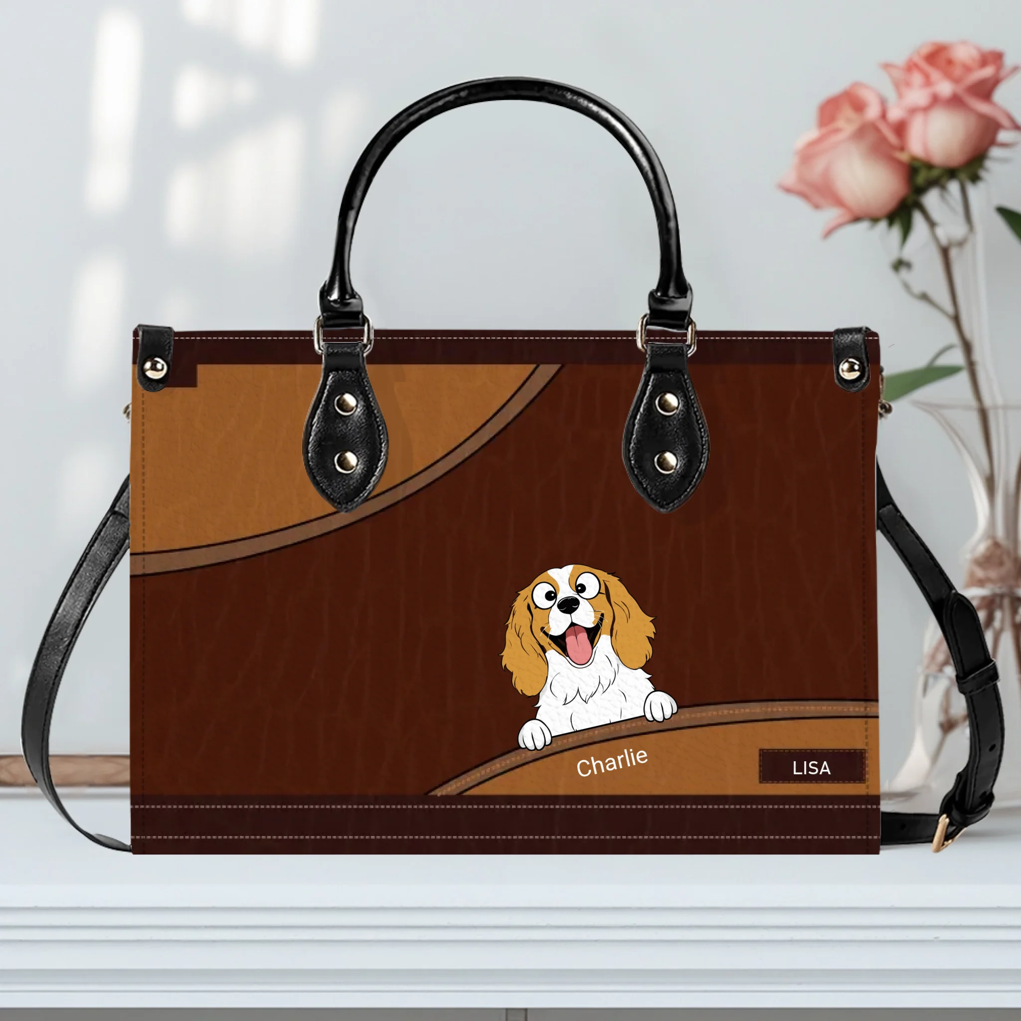 Custom Handbags For Older Ladies - Layered Leather Curve Dog Handbag Gifts For Owners - 89Prints - Layered Leather Curve Dog Handbag Gifts For Owners - 89Prints
