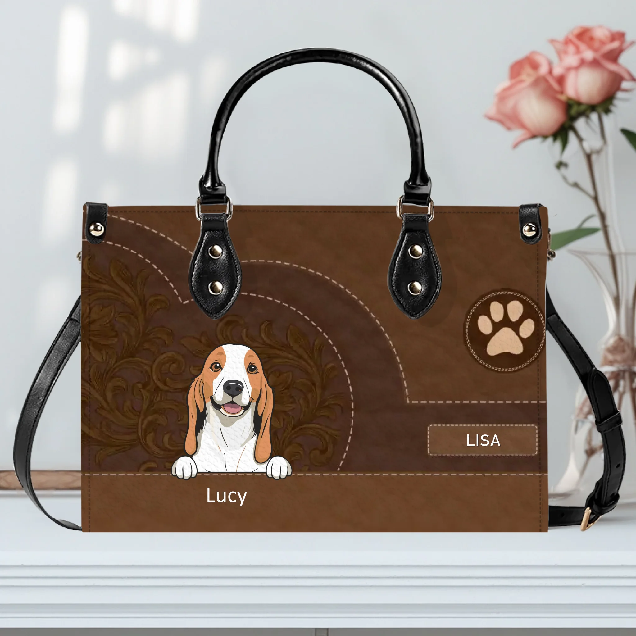 Dog Bag Personalized - Vintage Stitched Leather Dog Handbag Gifts For Her - 89Prints