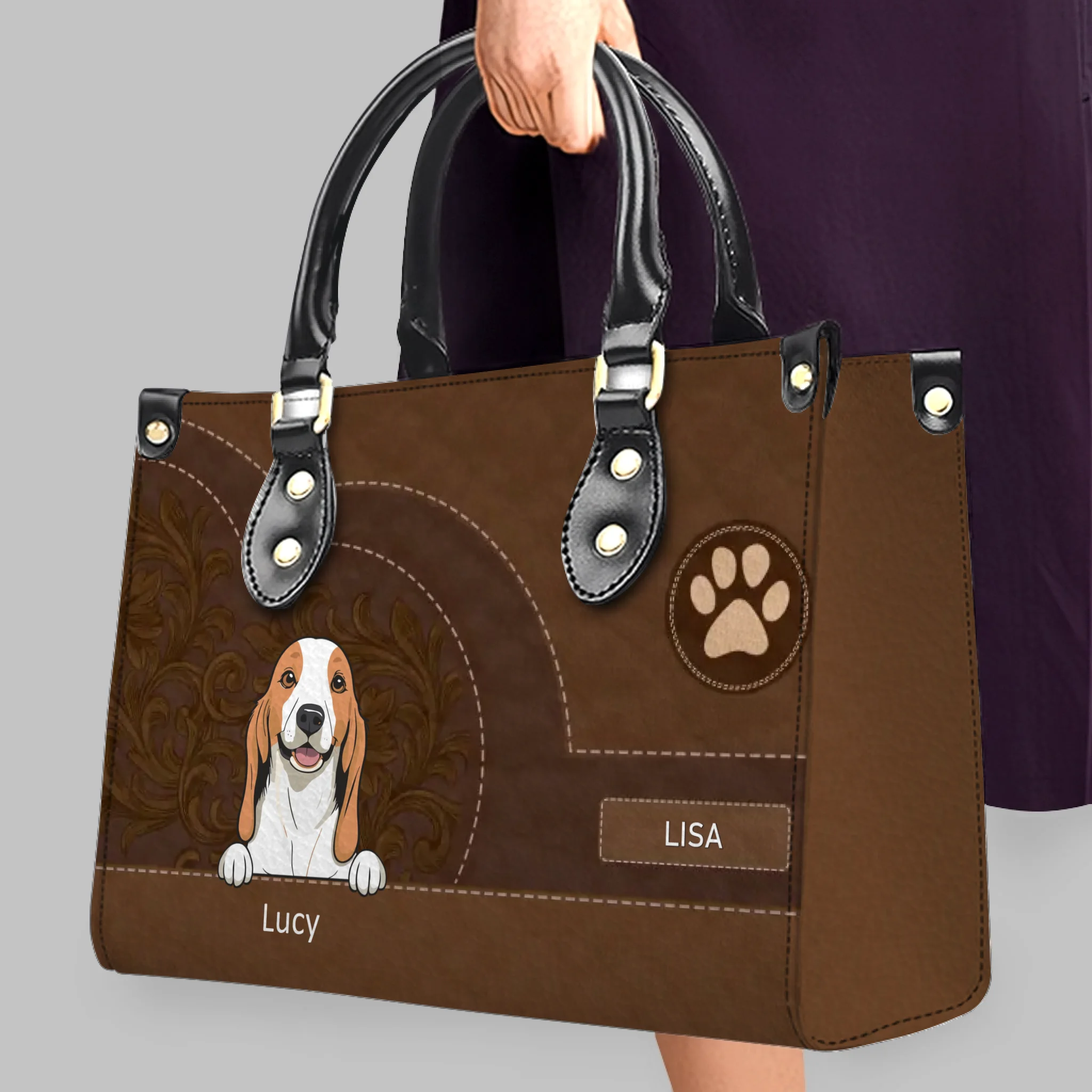 Dog Bag Personalized - Vintage Stitched Leather Dog Handbag Gifts For Her - 89Prints