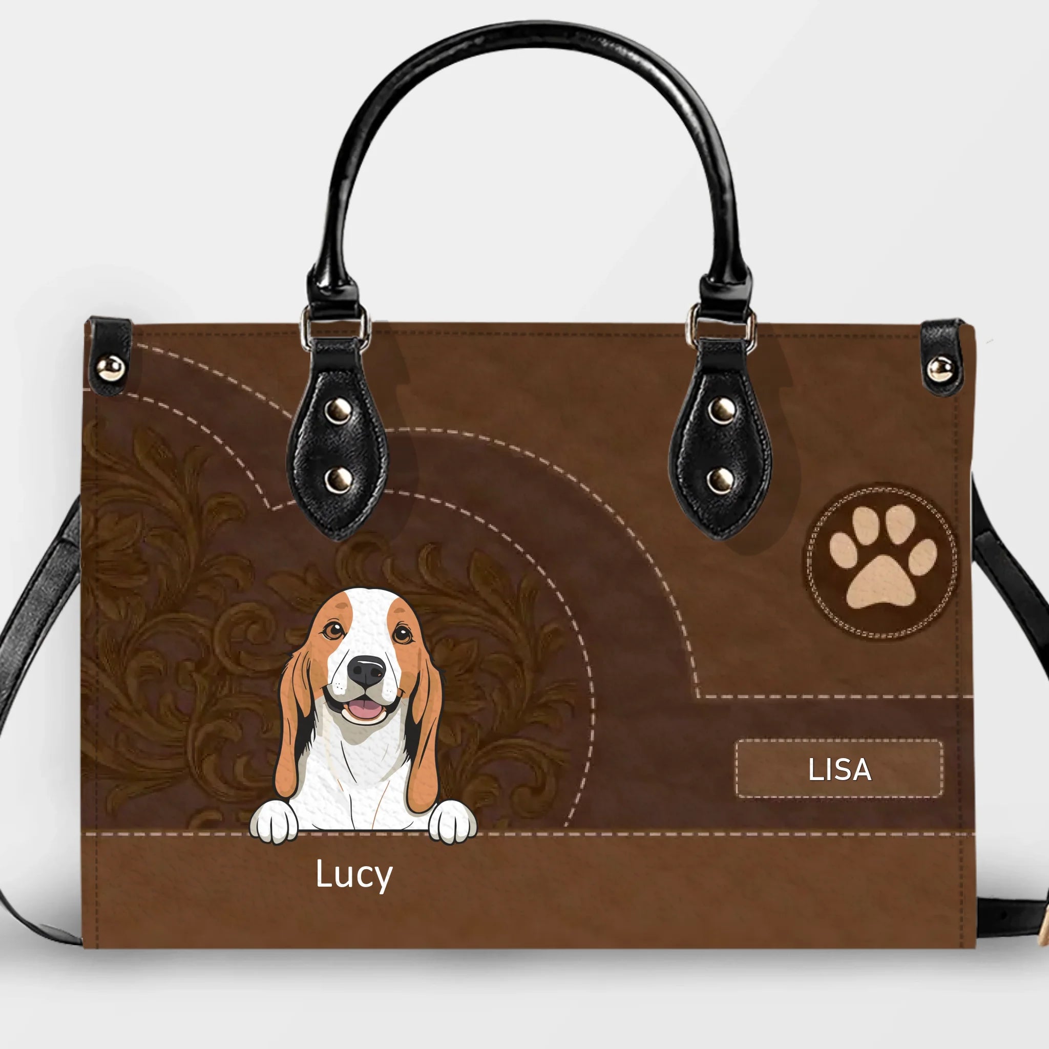 Dog Bag Personalized - Vintage Stitched Leather Dog Handbag Gifts For Her - 89Prints