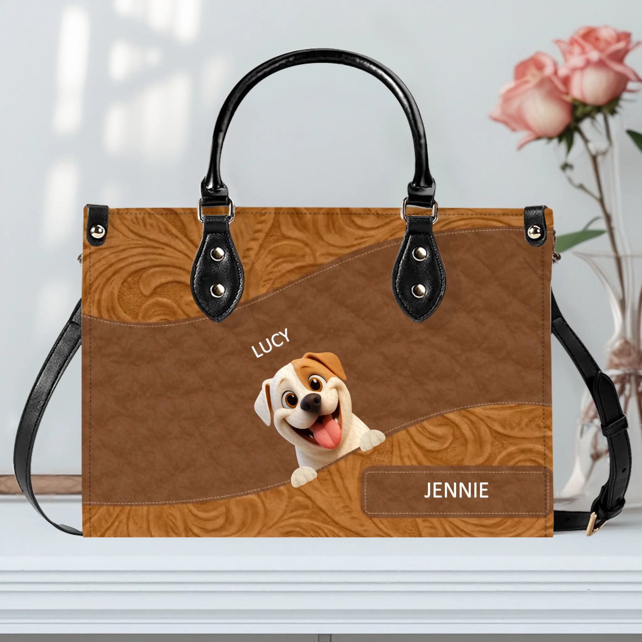 Personalized Dog Mom Bag - Layered Carved Leather Dog Handbag - Dog Present Ideas - 89Prints