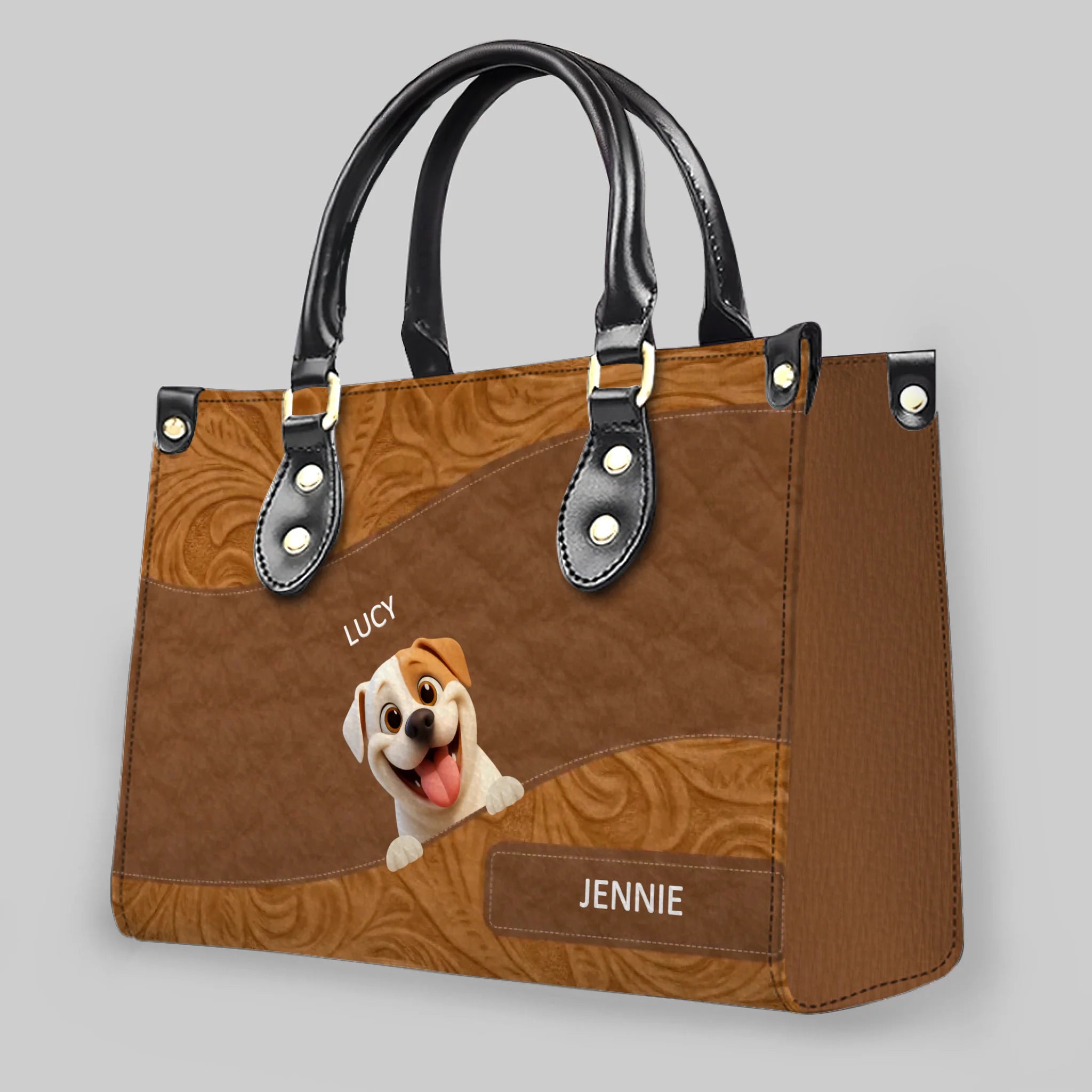 Personalized Dog Mom Bag - Layered Carved Leather Dog Handbag - Dog Present Ideas - 89Prints