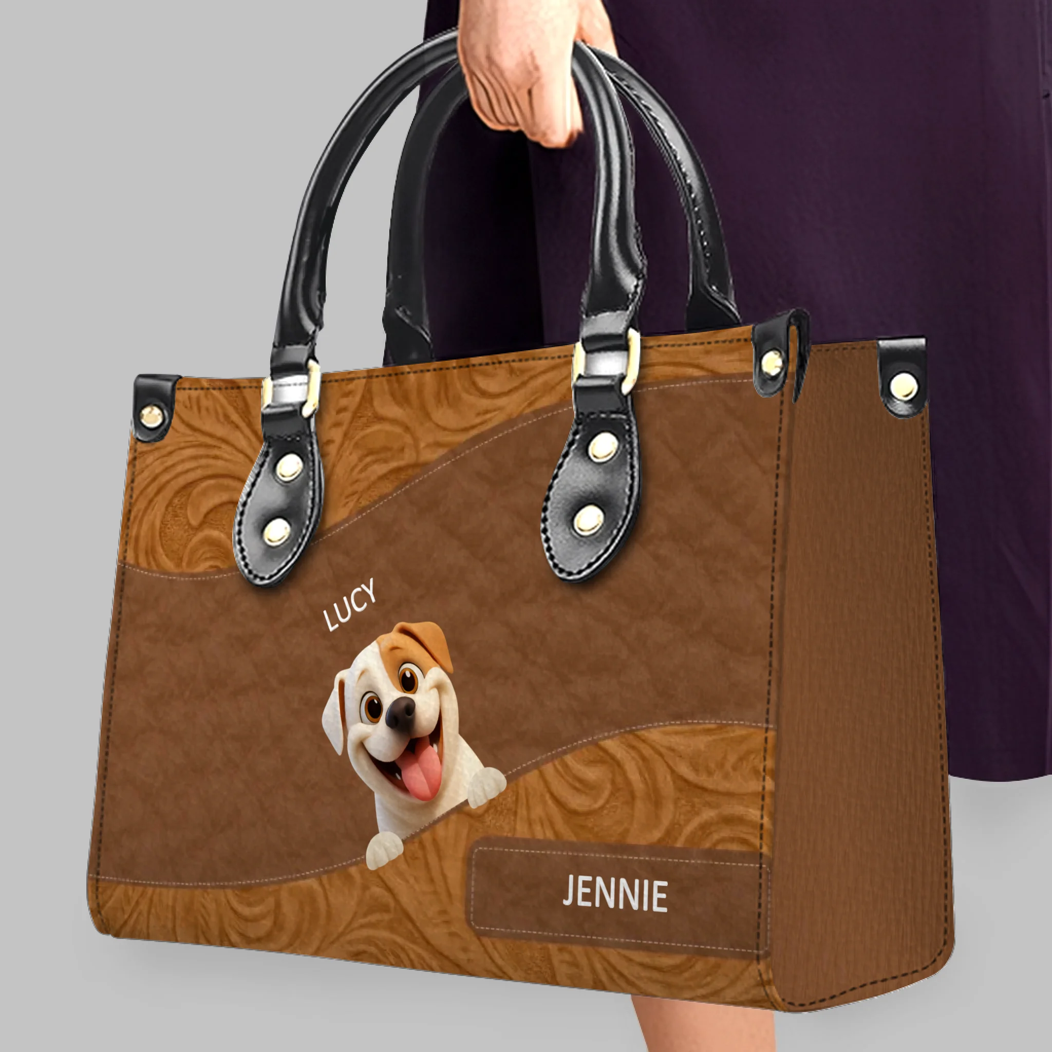 Personalized Dog Mom Bag - Layered Carved Leather Dog Handbag - Dog Present Ideas - 89Prints