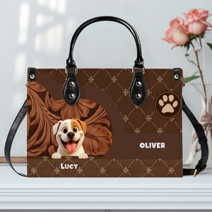 Personalized Handbags - Quilted Floral Carved Leather Dog Handbag for Dog Lovers - 89Prints