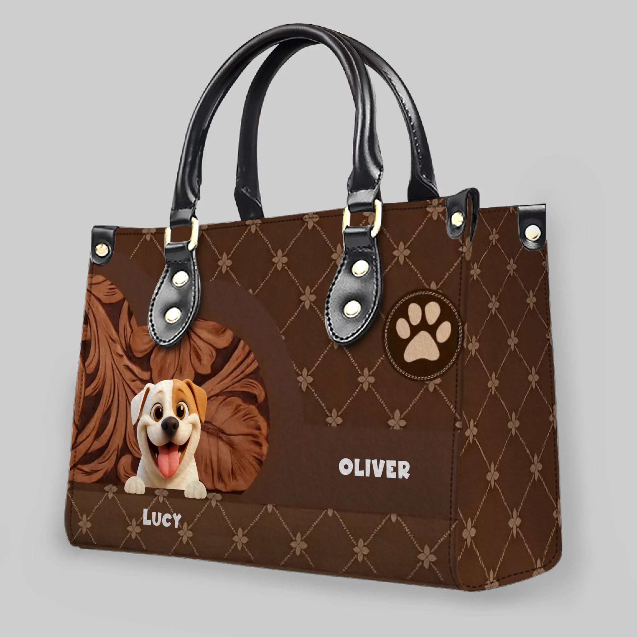 Personalized Handbags - Quilted Floral Carved Leather Dog Handbag for Dog Lovers - 89Prints