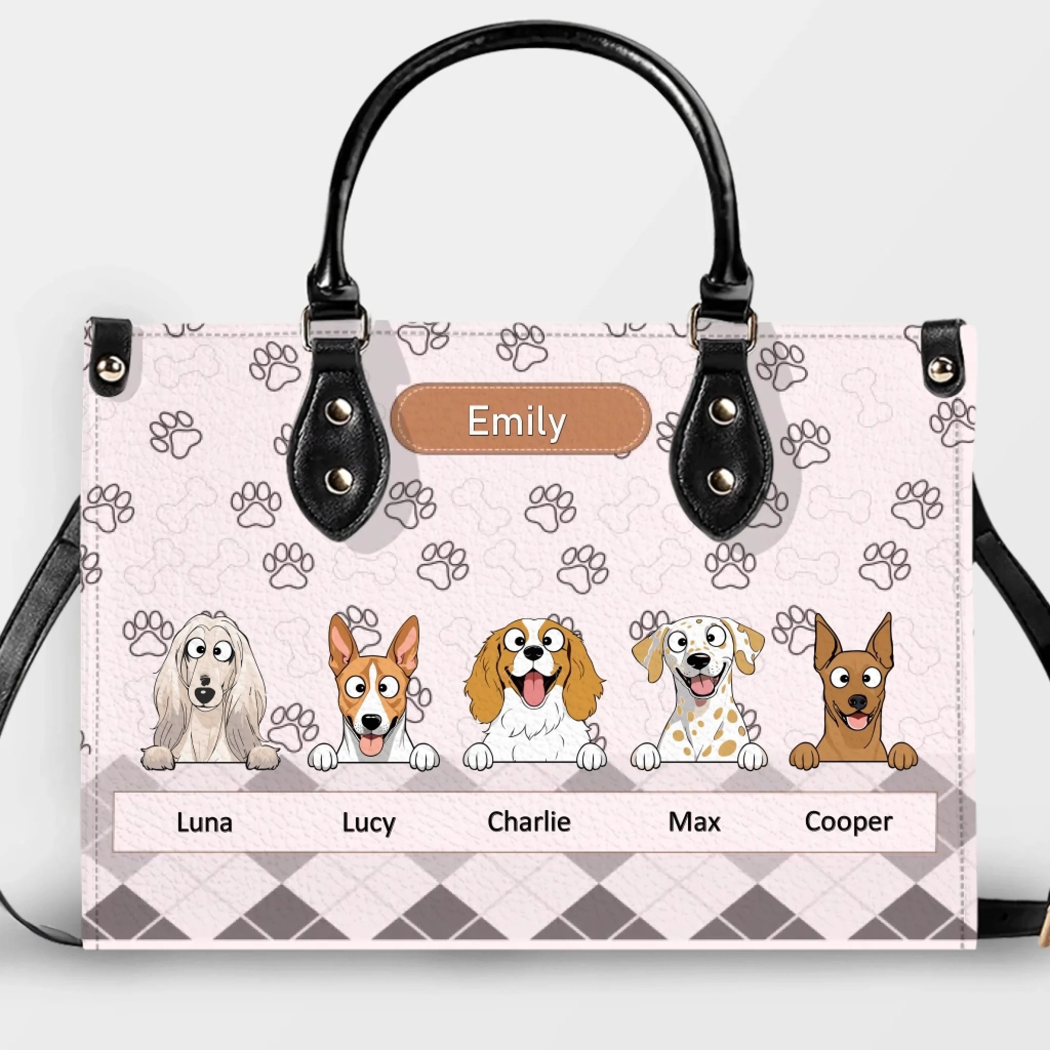 Custom Leather Handbag With Dogs On Them - All-Over Paw Print Dog Handbag for Dog Owners - 89Prints