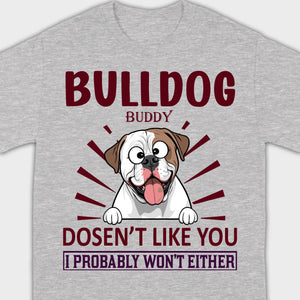 Custom American Bulldog Basic Tee - BullDog Doesn't Like You, I Probably Won't Either - 89Prints