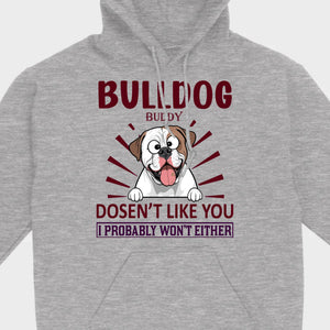 Custom American Bulldog Basic Tee - BullDog Doesn't Like You, I Probably Won't Either - 89Prints