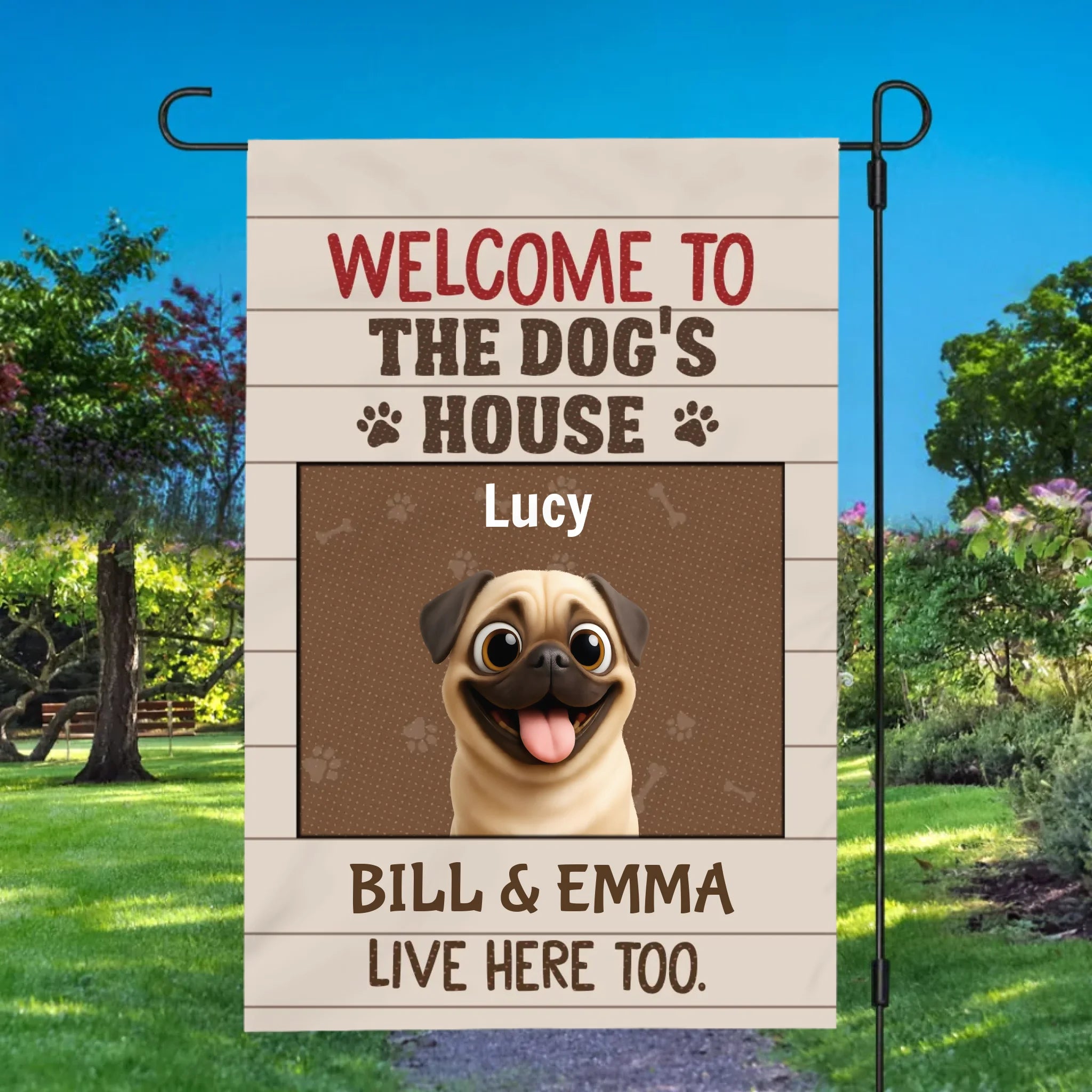 Heartfelt Customized Pug Garden Flag Gift - Welcome To The Dog's House | 89Prints