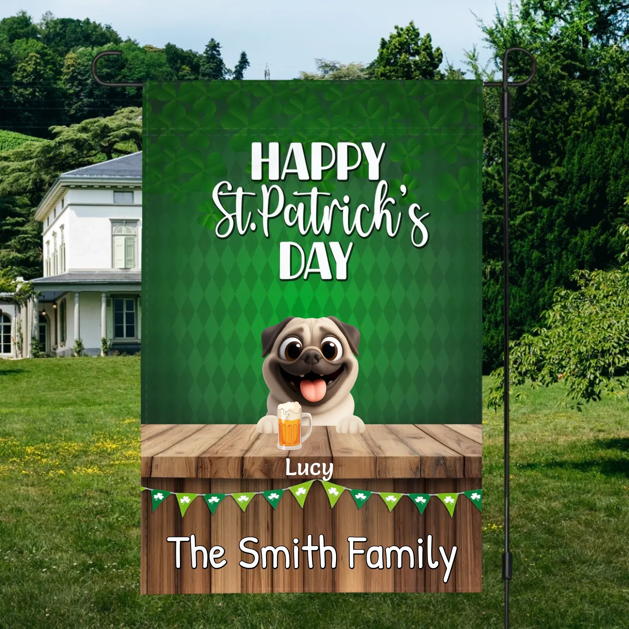 Unforgettable Personalized Pug Garden Flag Gift - Happy St.Patrick's Day | 89Prints