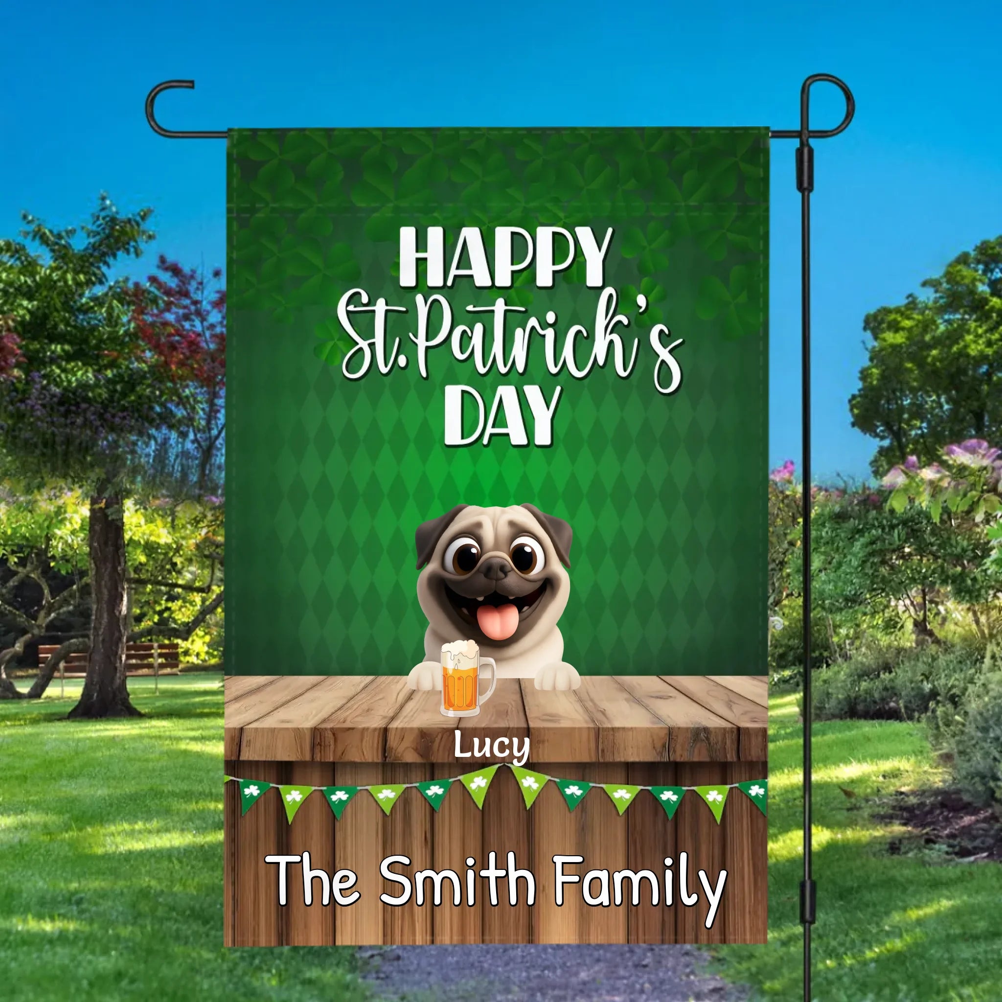Unforgettable Personalized Pug Garden Flag Gift - Happy St.Patrick's Day | 89Prints