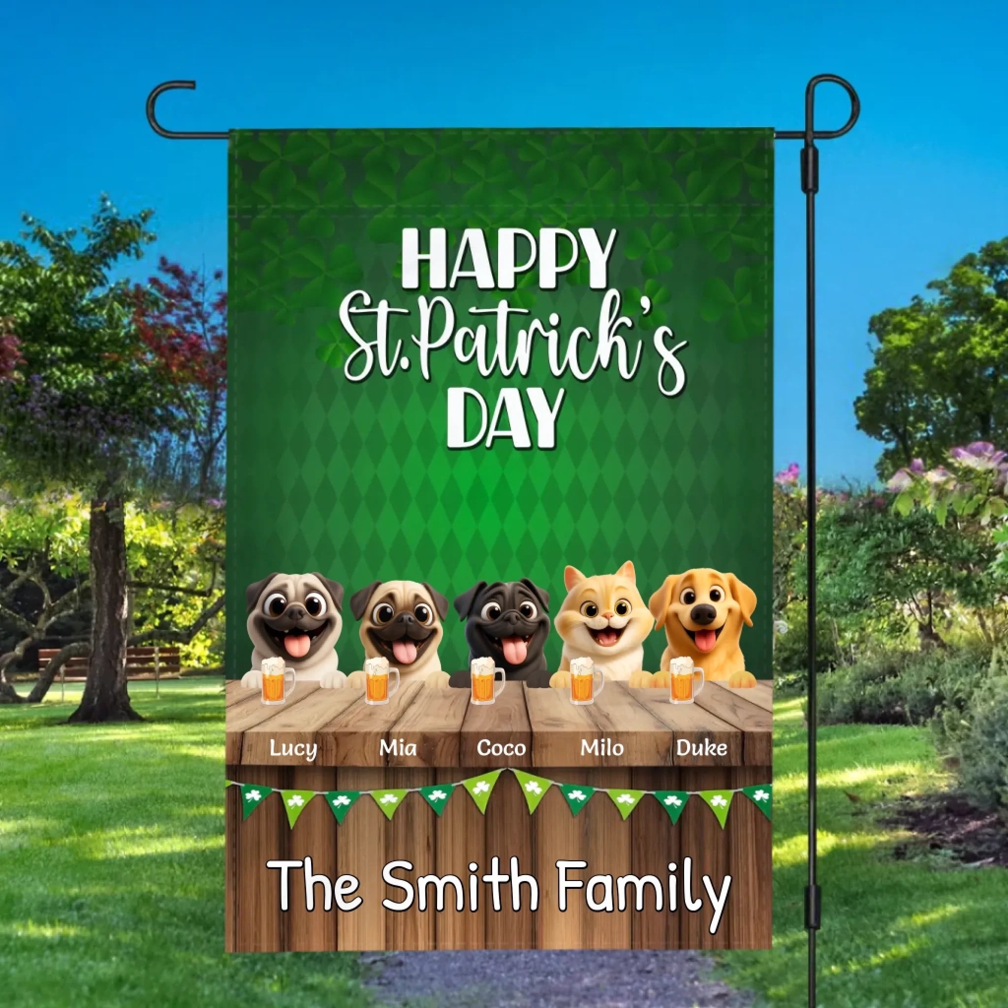 Unforgettable Personalized Pug Garden Flag Gift - Happy St.Patrick's Day | 89Prints