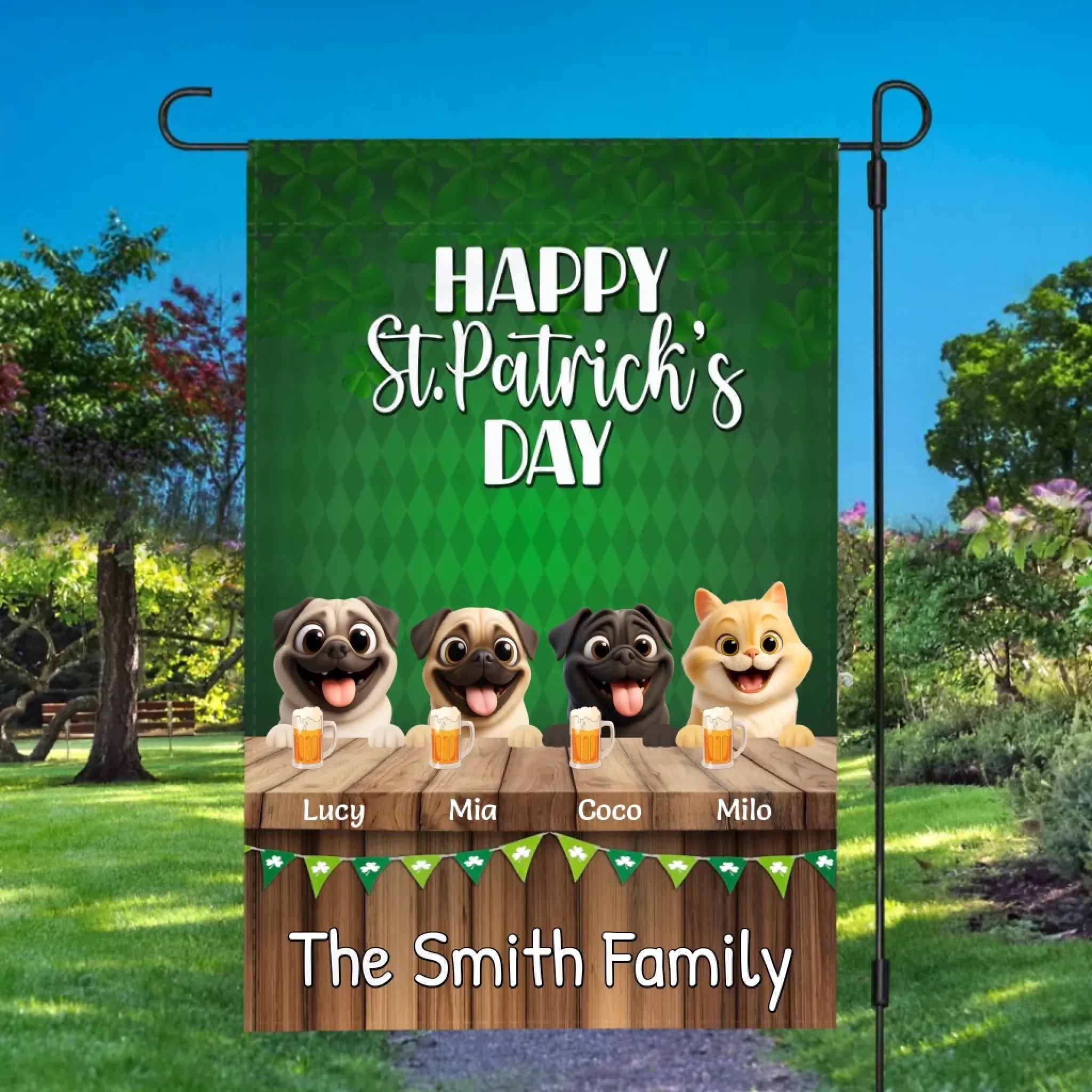 Unforgettable Personalized Pug Garden Flag Gift - Happy St.Patrick's Day | 89Prints