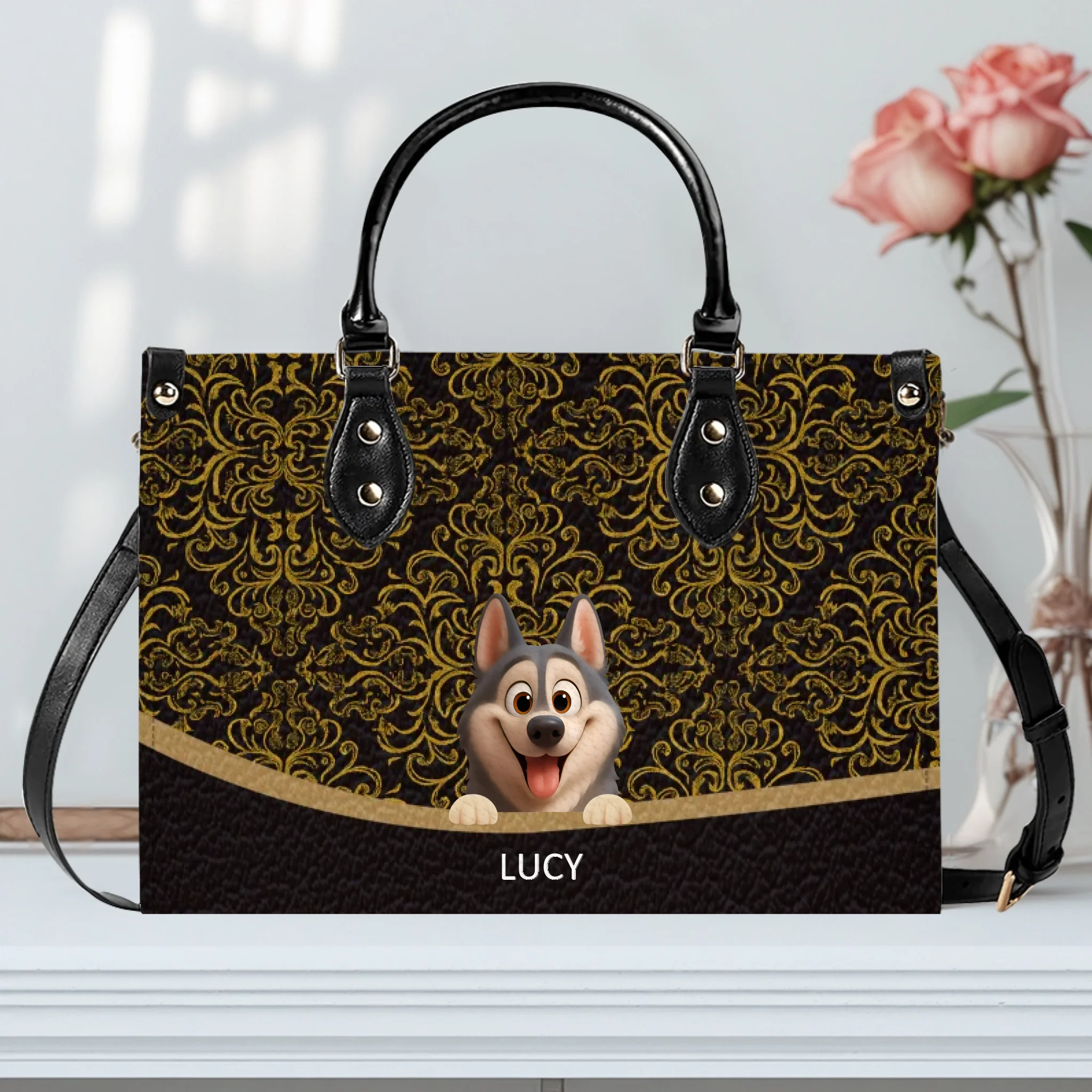 Personalized Pet Art & Names for Dog/Cat Lovers - Luxury Baroque Pattern Handbag – 89Prints