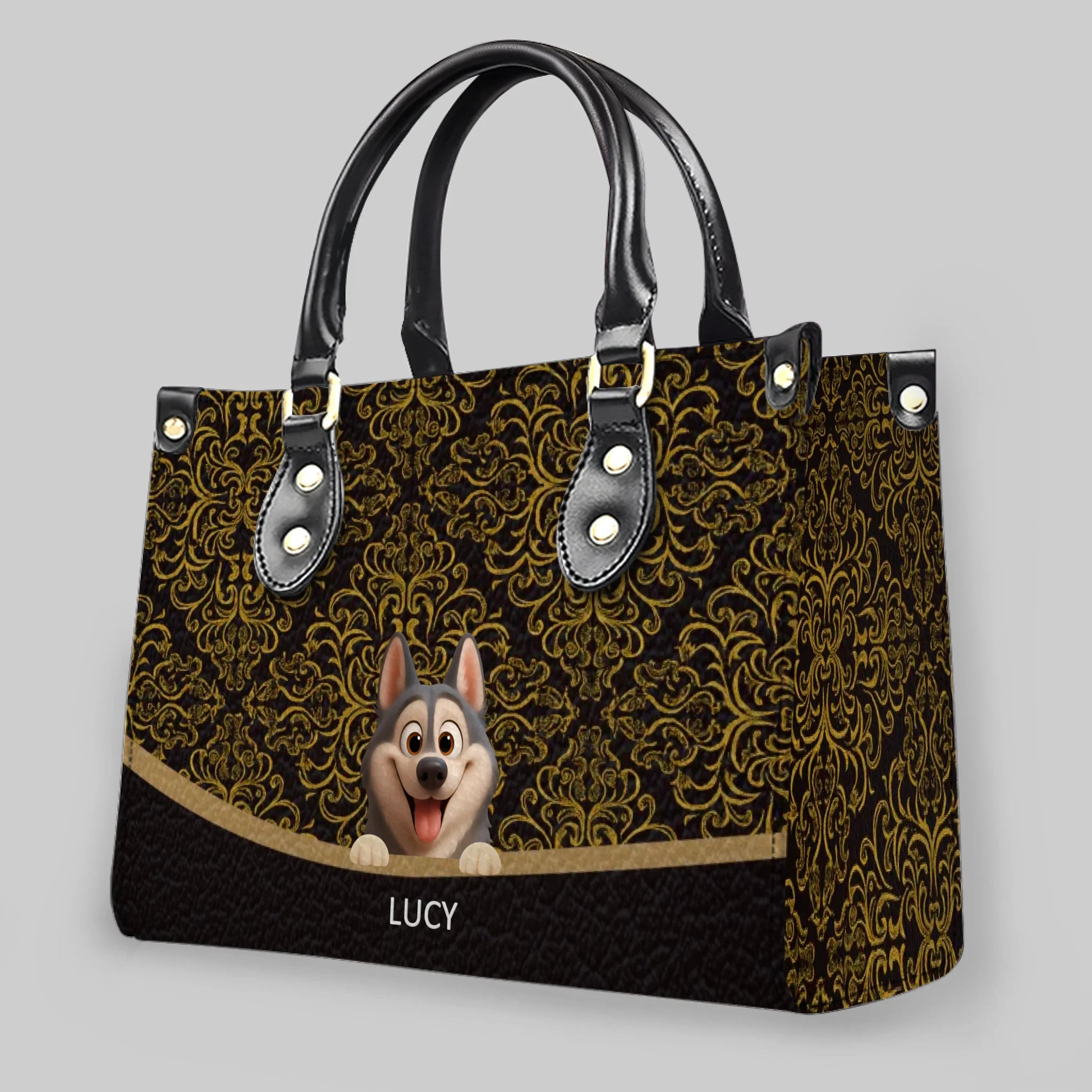 Personalized Pet Art & Names for Dog/Cat Lovers - Luxury Baroque Pattern Handbag – 89Prints