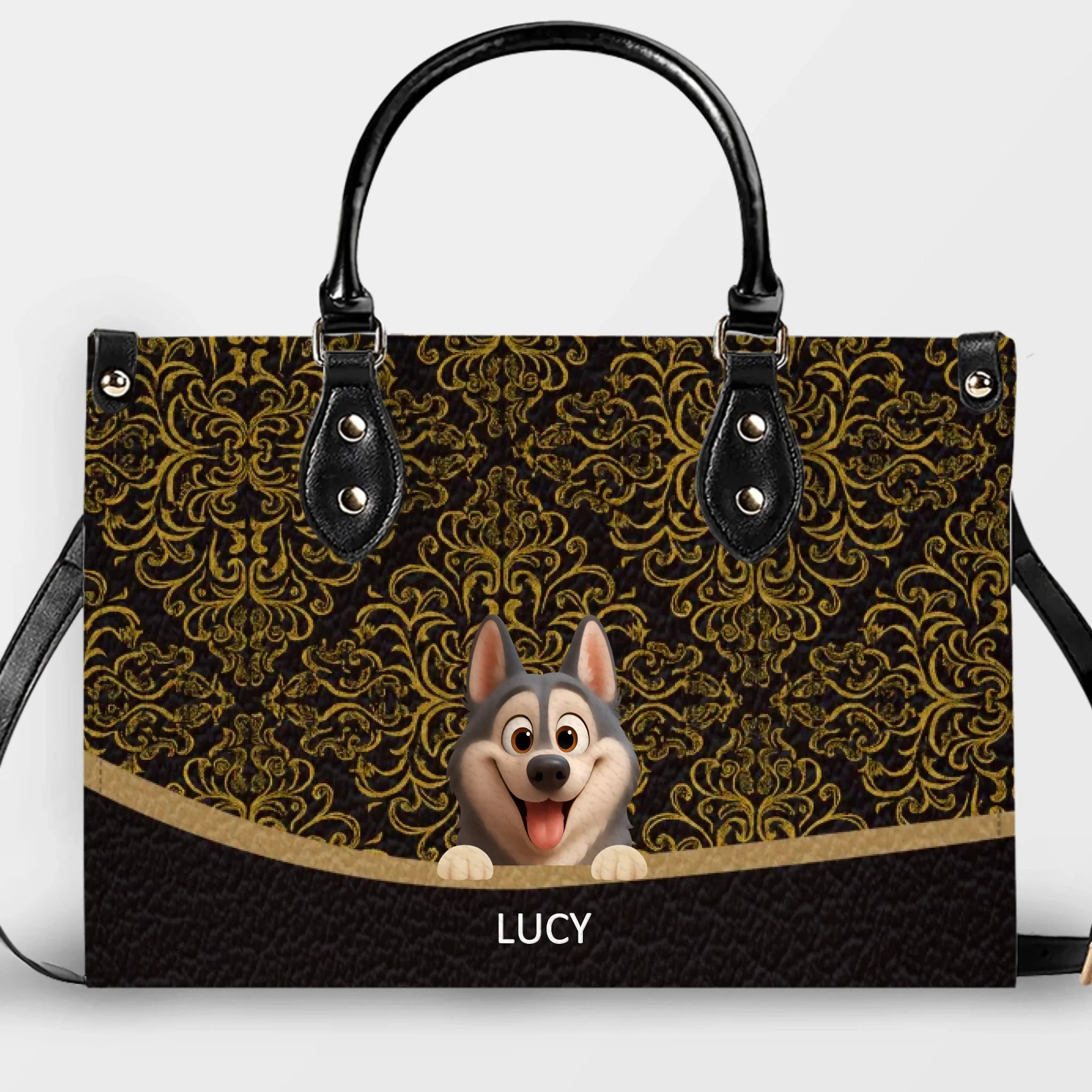 Personalized Pet Art & Names for Dog/Cat Lovers - Luxury Baroque Pattern Handbag – 89Prints
