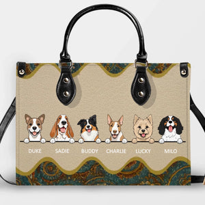 Custom Leather Handbag for Dog Lovers - Vintage Ornamental Wave Dog Handbag – 89Prints