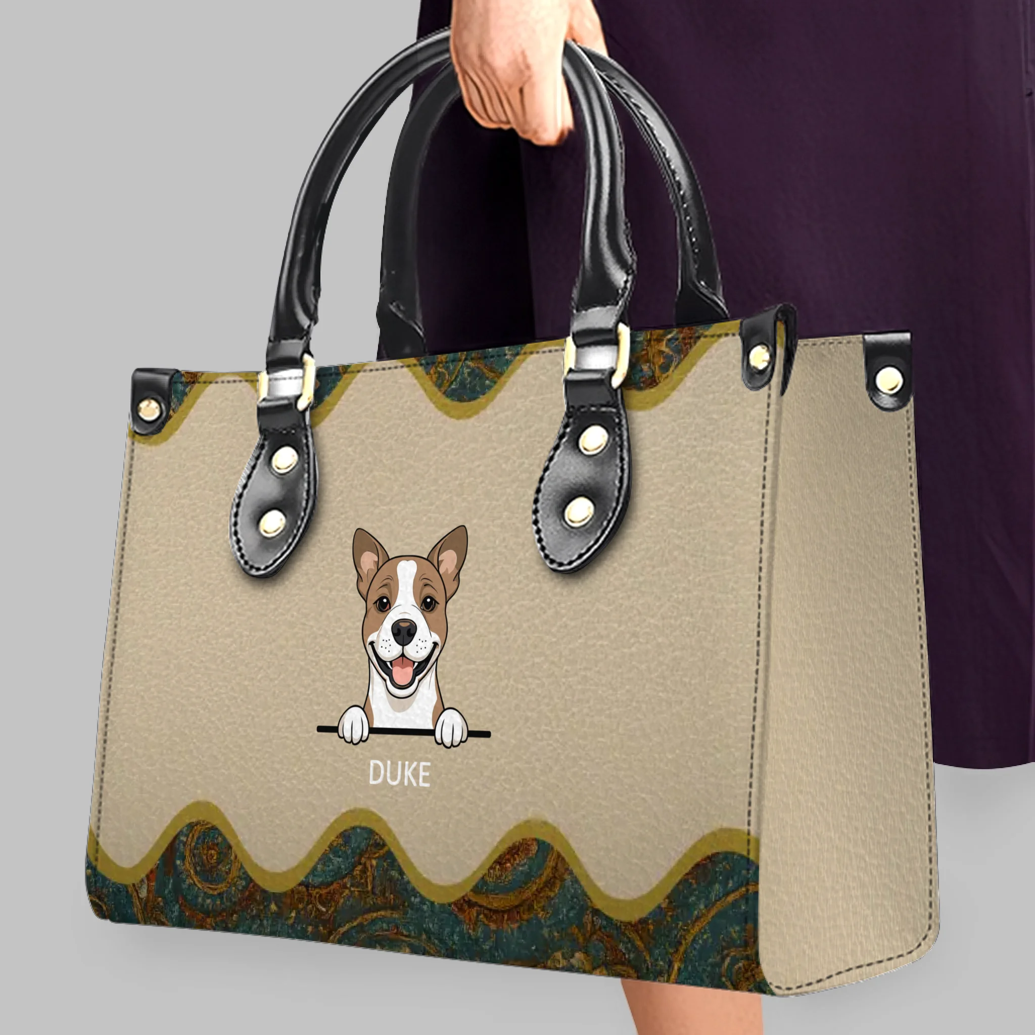 Custom Leather Handbag for Dog Lovers - Vintage Ornamental Wave Dog Handbag – 89Prints