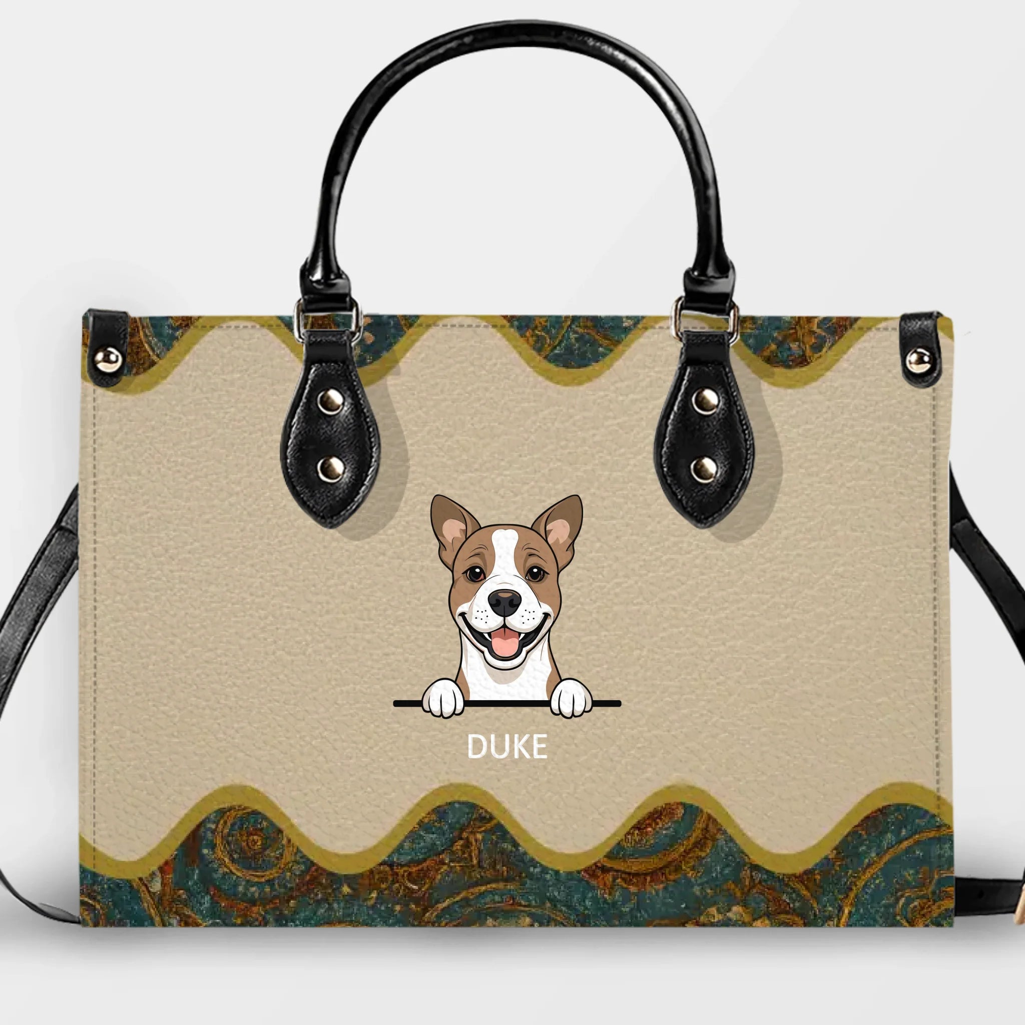 Custom Leather Handbag for Dog Lovers - Vintage Ornamental Wave Dog Handbag – 89Prints