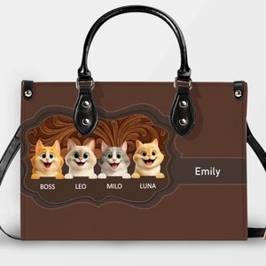 Cat Personalized Leather Handbag - Carved Leather Cat Handbag for Cat Lovers - 89Prints