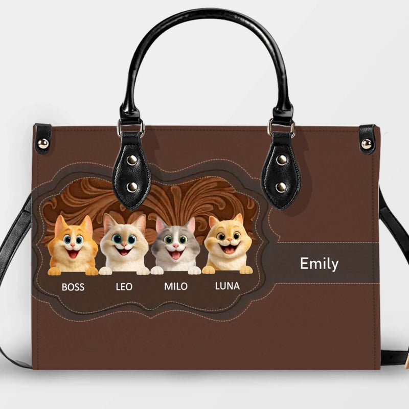 Cat Personalized Leather Handbag - Carved Leather Cat Handbag for Cat Lovers - 89Prints