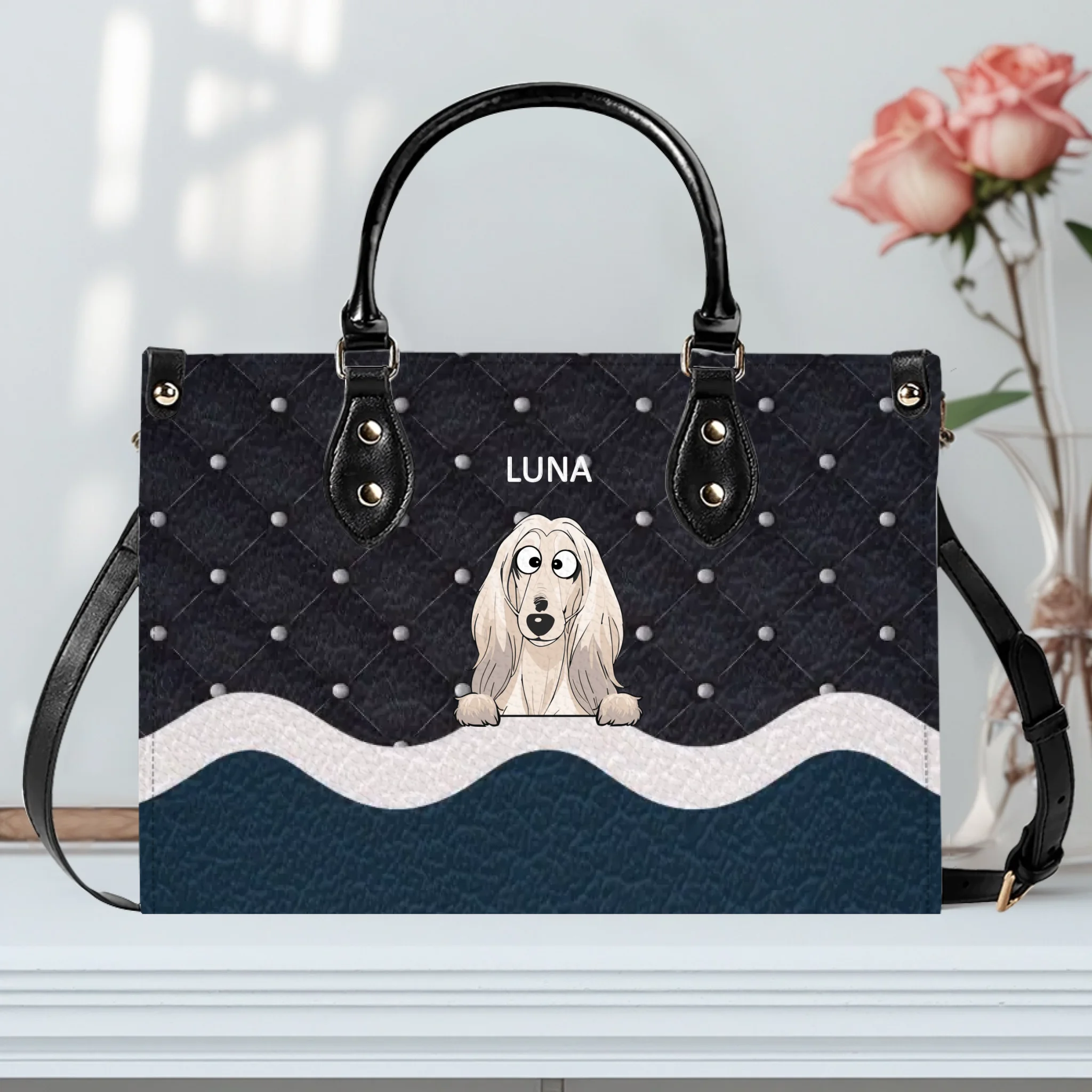 Personalised Dog Handbag For Woman - Elegant Quilted Wave Dog Bag for Dog Owners- 89Prints
