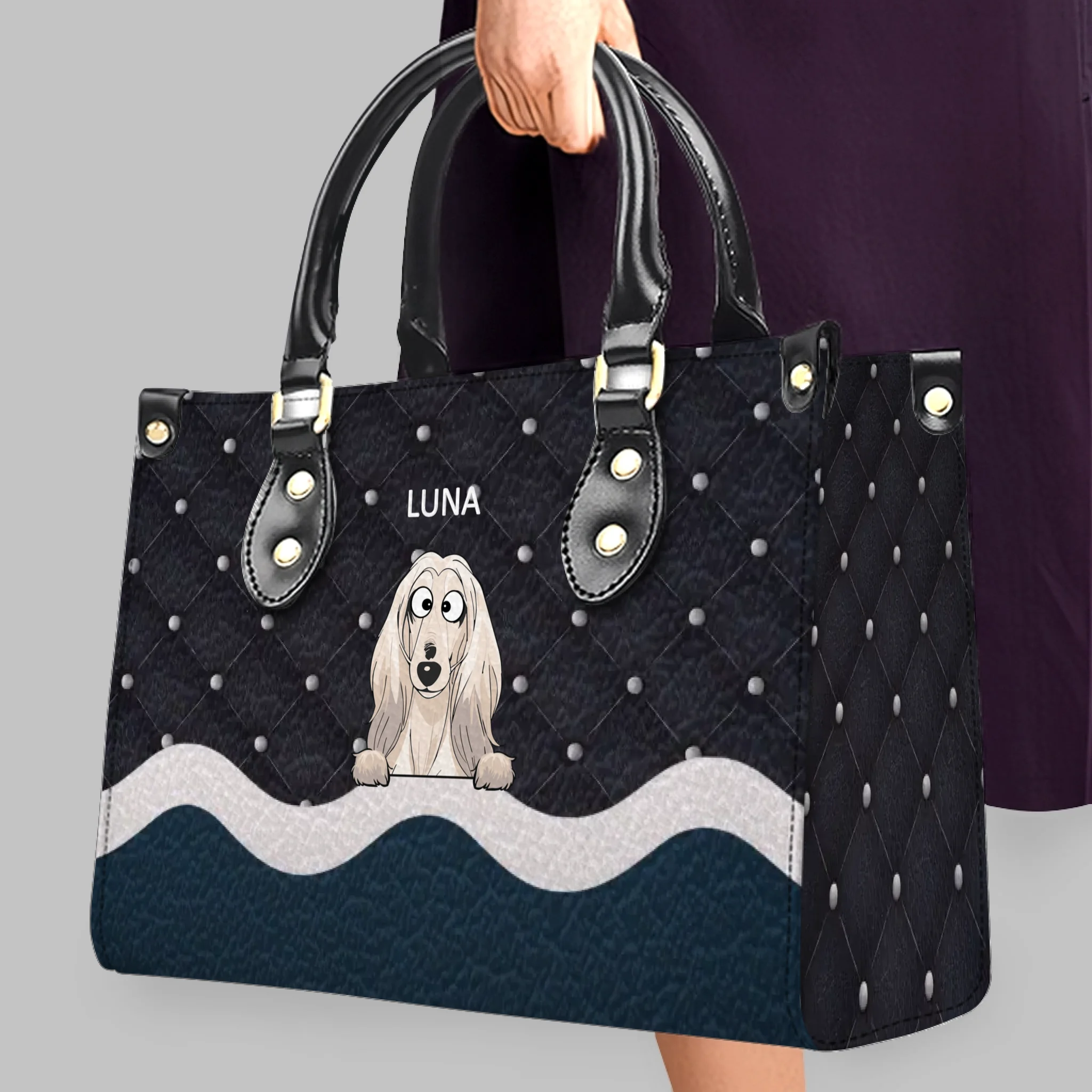 Personalised Dog Handbag For Woman - Elegant Quilted Wave Dog Bag for Dog Owners- 89Prints