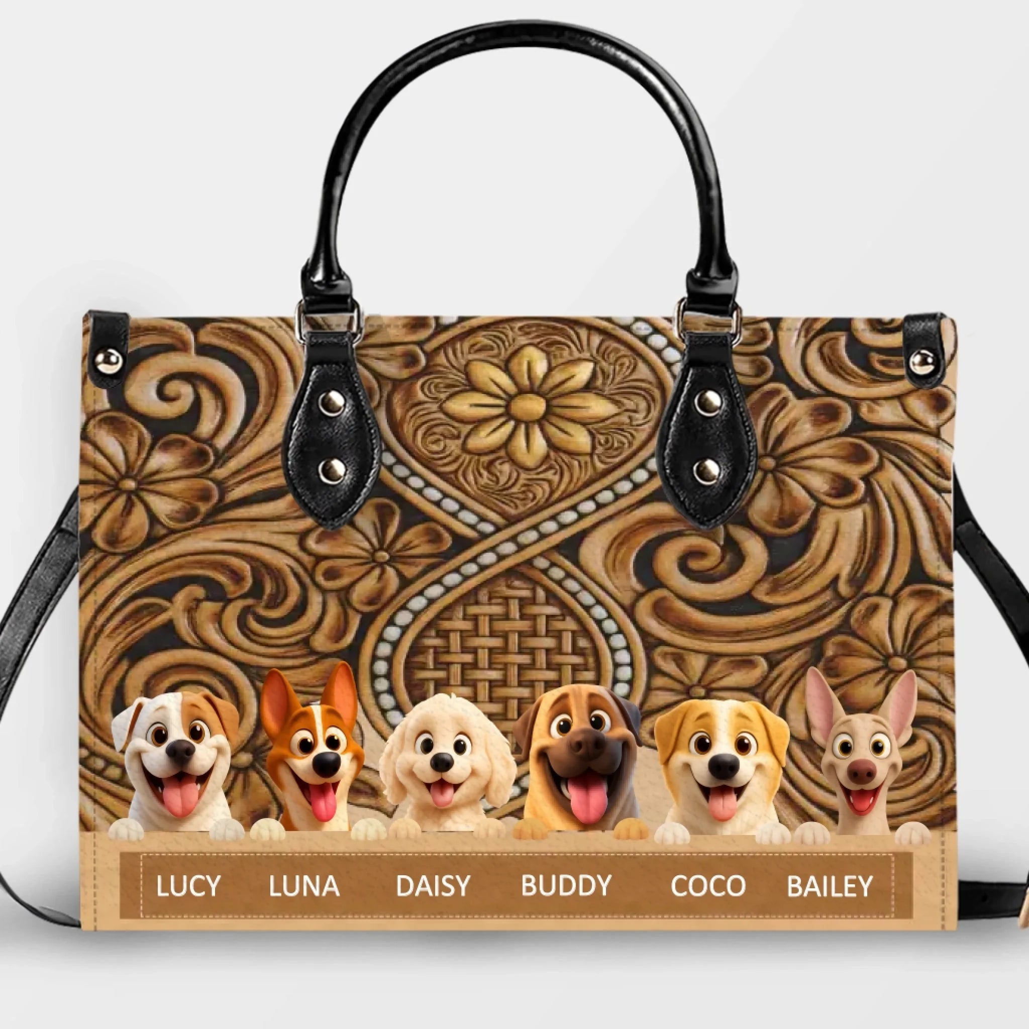 Personalized Dog Handbags - Vintage Tooled Leather Floral Dog Handbag for Dog Mom – 89Prints