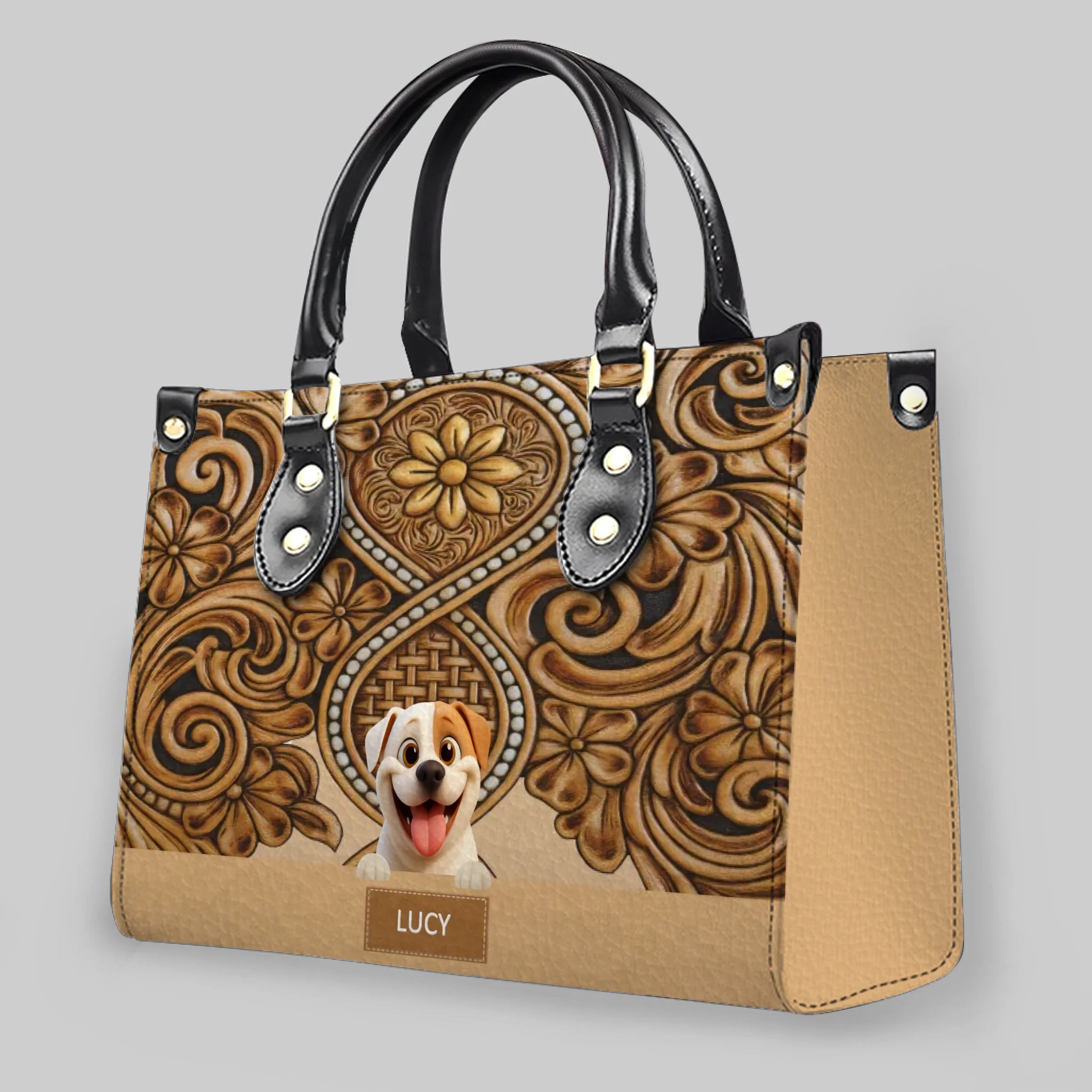 Personalized Dog Handbags - Vintage Tooled Leather Floral Dog Handbag for Dog Mom – 89Prints