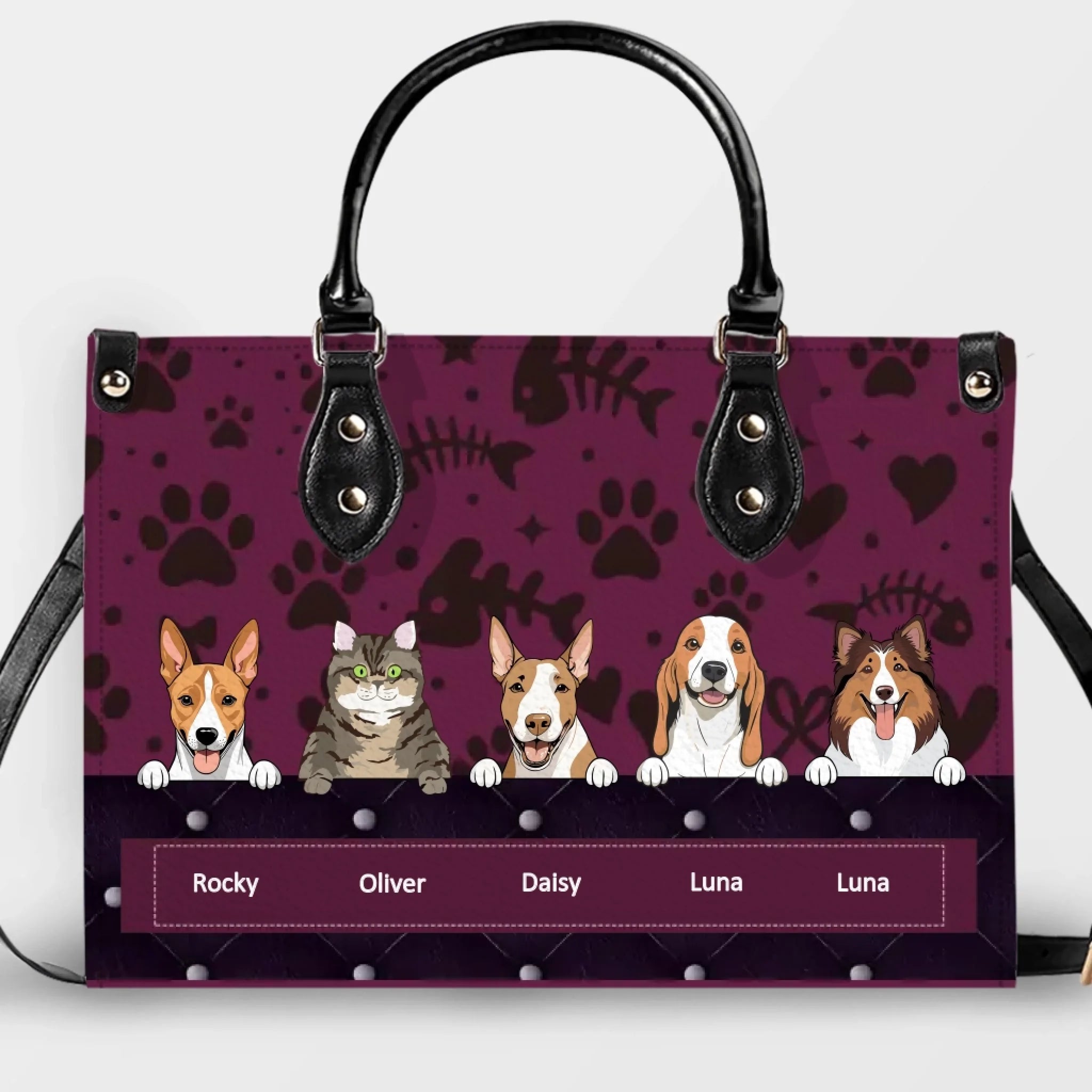 Custom Dog Lovers Leather Handbag With Dog Art  - Cute Paw Print Pet Handbag - 89Prints