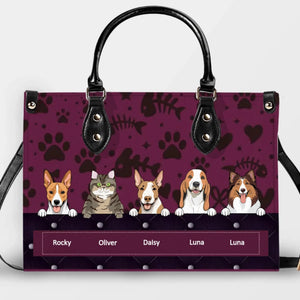 Custom Dog Lovers Leather Handbag With Dog Art  - Cute Paw Print Pet Handbag - 89Prints