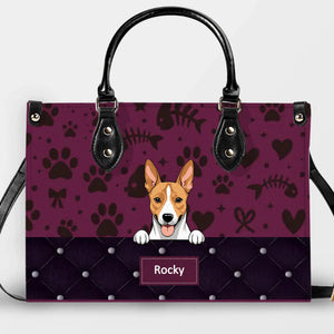 Custom Dog Lovers Leather Handbag With Dog Art  - Cute Paw Print Pet Handbag - 89Prints