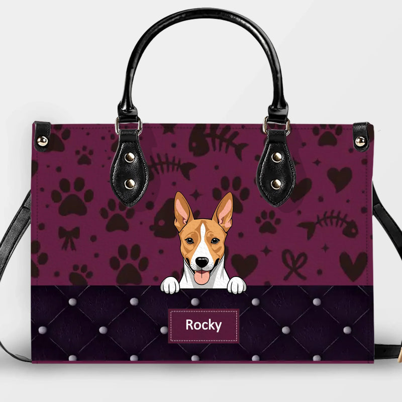 Custom Dog Lovers Leather Handbag With Dog Art  - Cute Paw Print Pet Handbag - 89Prints