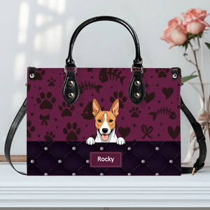 Custom Dog Lovers Leather Handbag With Dog Art  - Cute Paw Print Pet Handbag - 89Prints