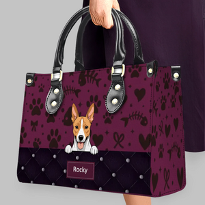 Custom Dog Lovers Leather Handbag With Dog Art  - Cute Paw Print Pet Handbag - 89Prints
