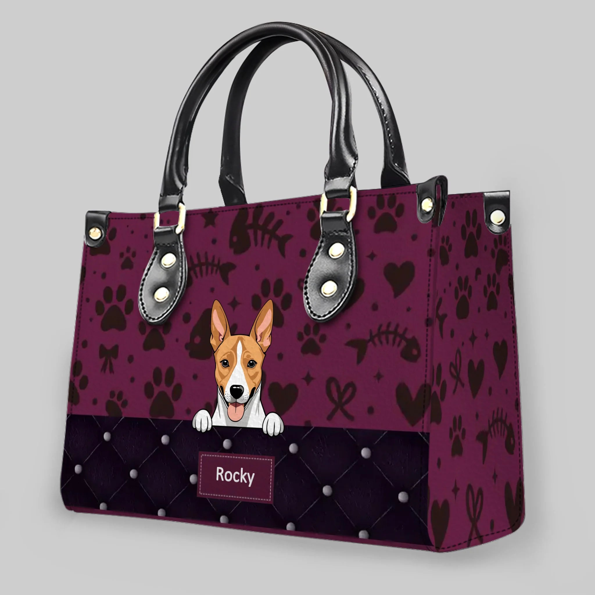 Custom Dog Lovers Leather Handbag With Dog Art  - Cute Paw Print Pet Handbag - 89Prints