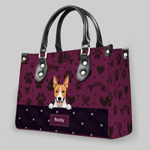 Custom Dog Lovers Leather Handbag With Dog Art  - Cute Paw Print Pet Handbag - 89Prints