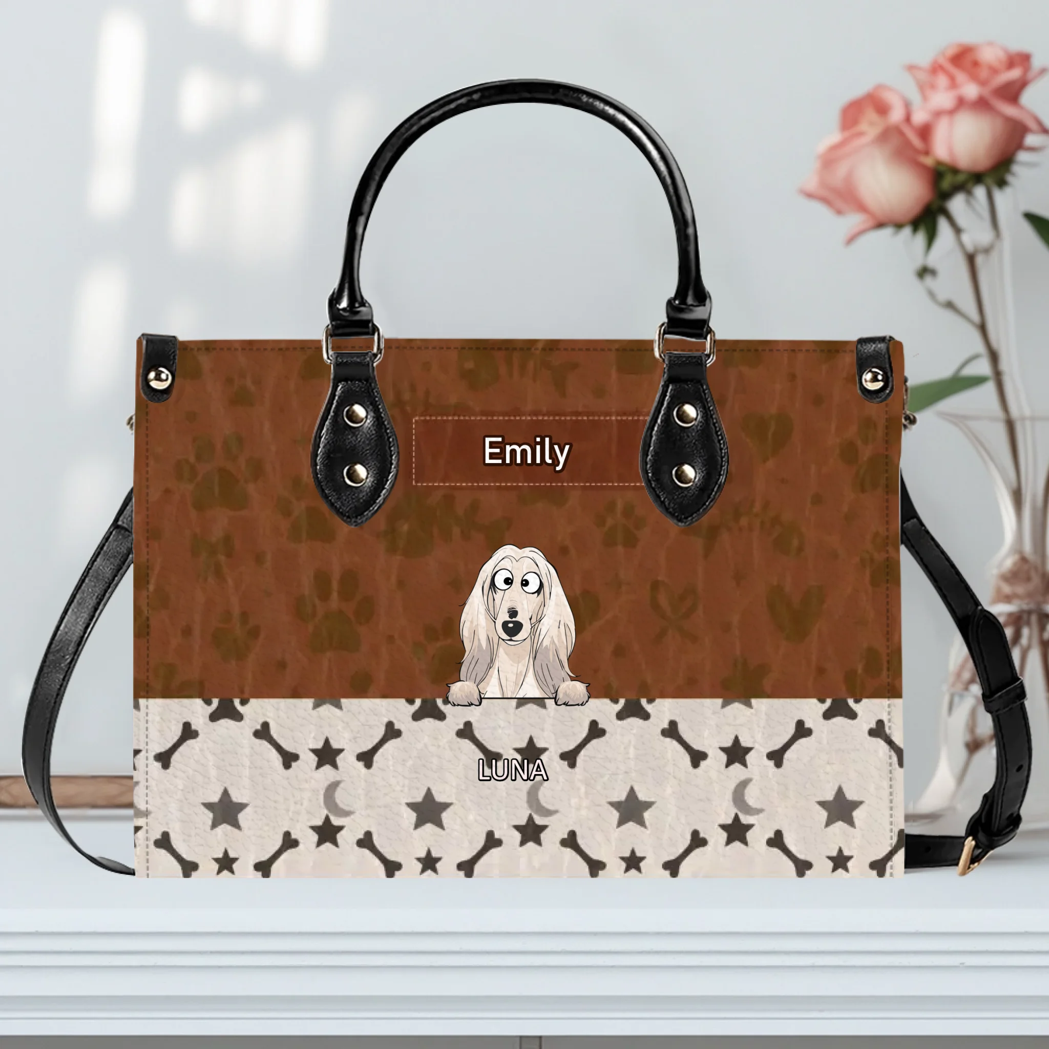 Personalized Dog Mom Bag - Fun Paw & Bone Pattern Dog Handbag For Dog Lovers - 89Prints