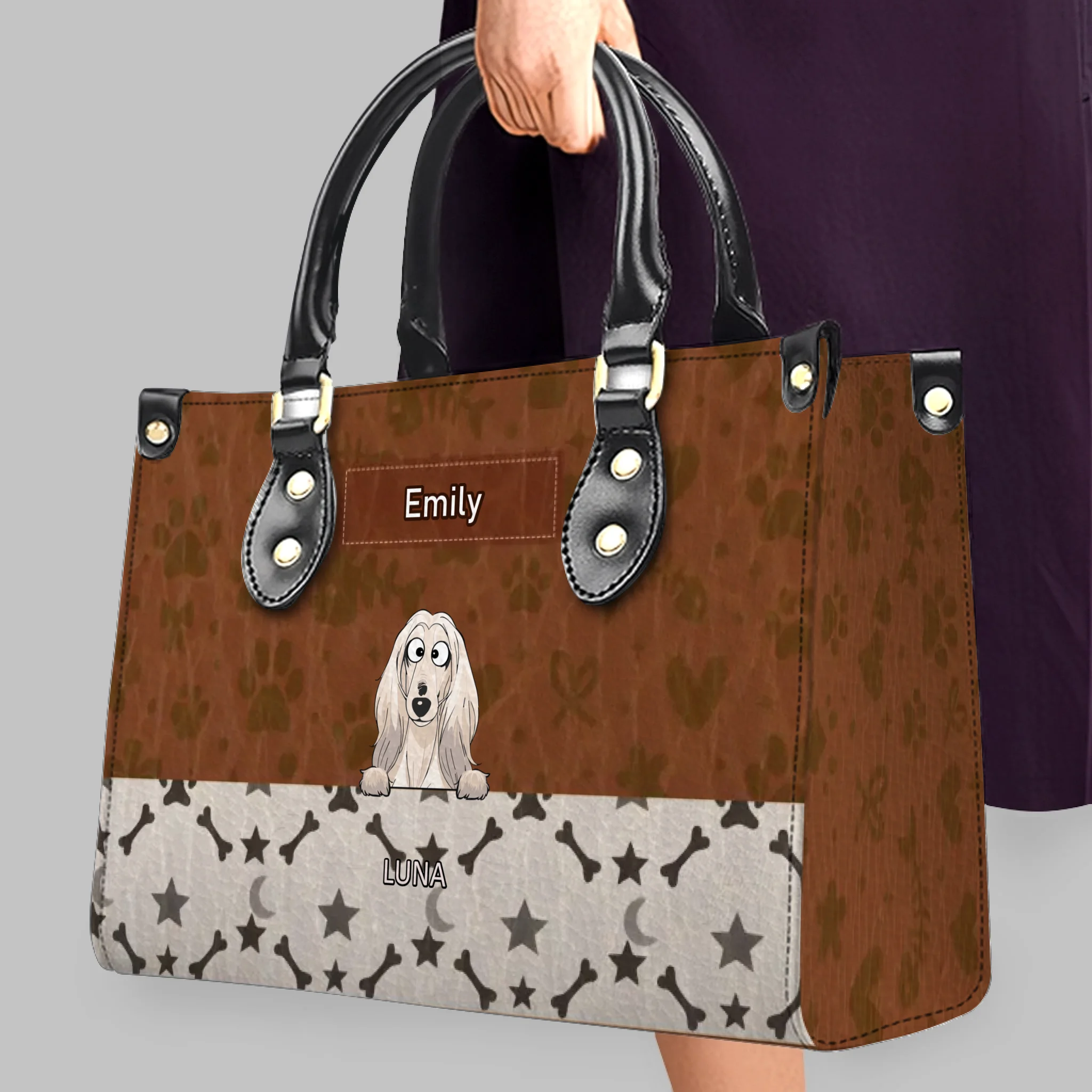 Personalized Dog Mom Bag - Fun Paw & Bone Pattern Dog Handbag For Dog Lovers - 89Prints