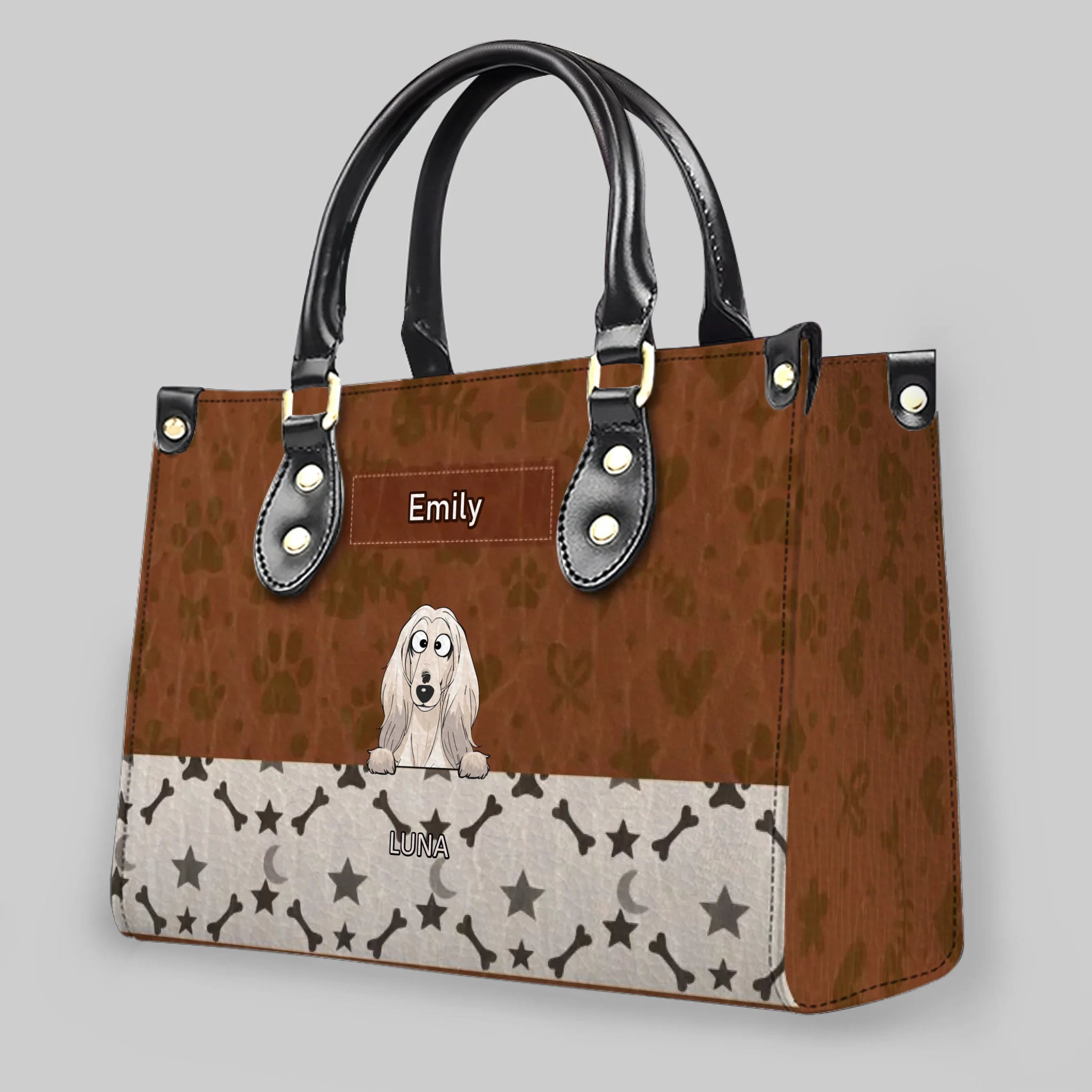 Personalized Dog Mom Bag - Fun Paw & Bone Pattern Dog Handbag For Dog Lovers - 89Prints