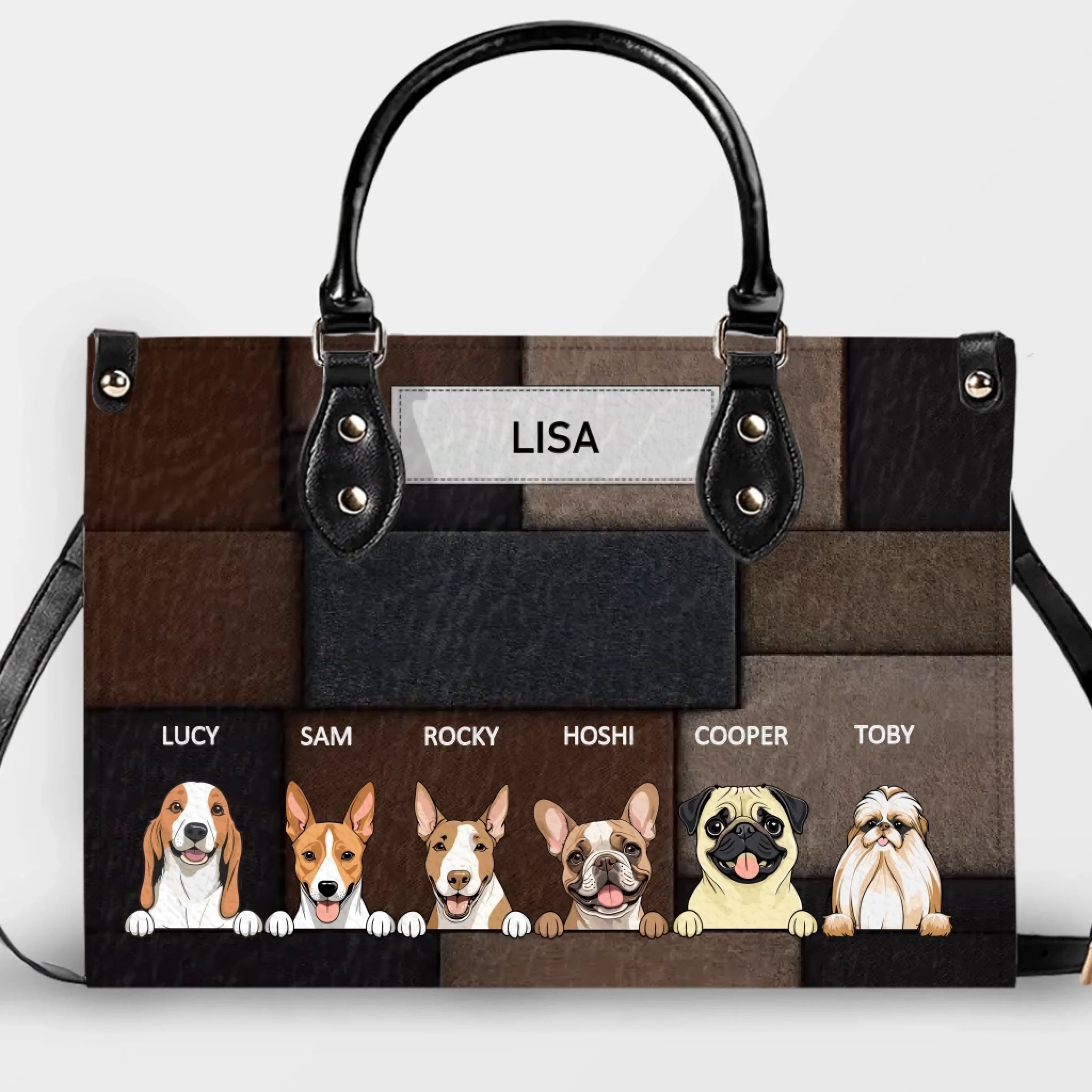 Customized Name Handbag For Women - Vintage Patchwork Leather Dog Lover Handbag - 89Prints