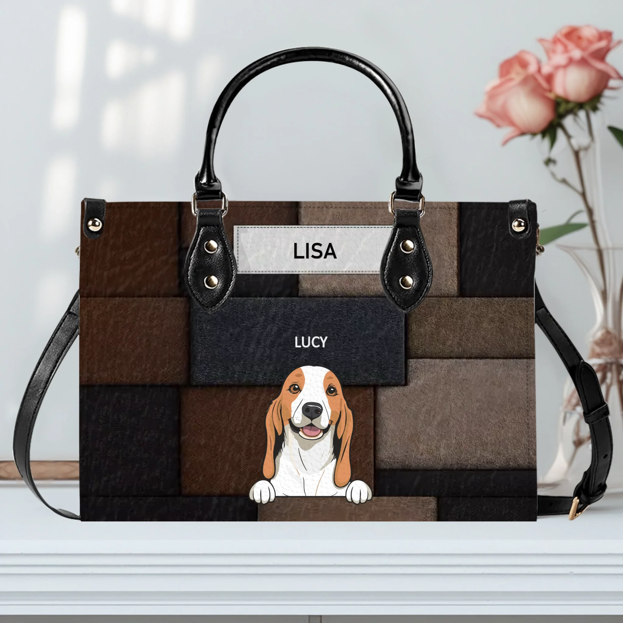 Customized Name Handbag For Women - Vintage Patchwork Leather Dog Lover Handbag - 89Prints