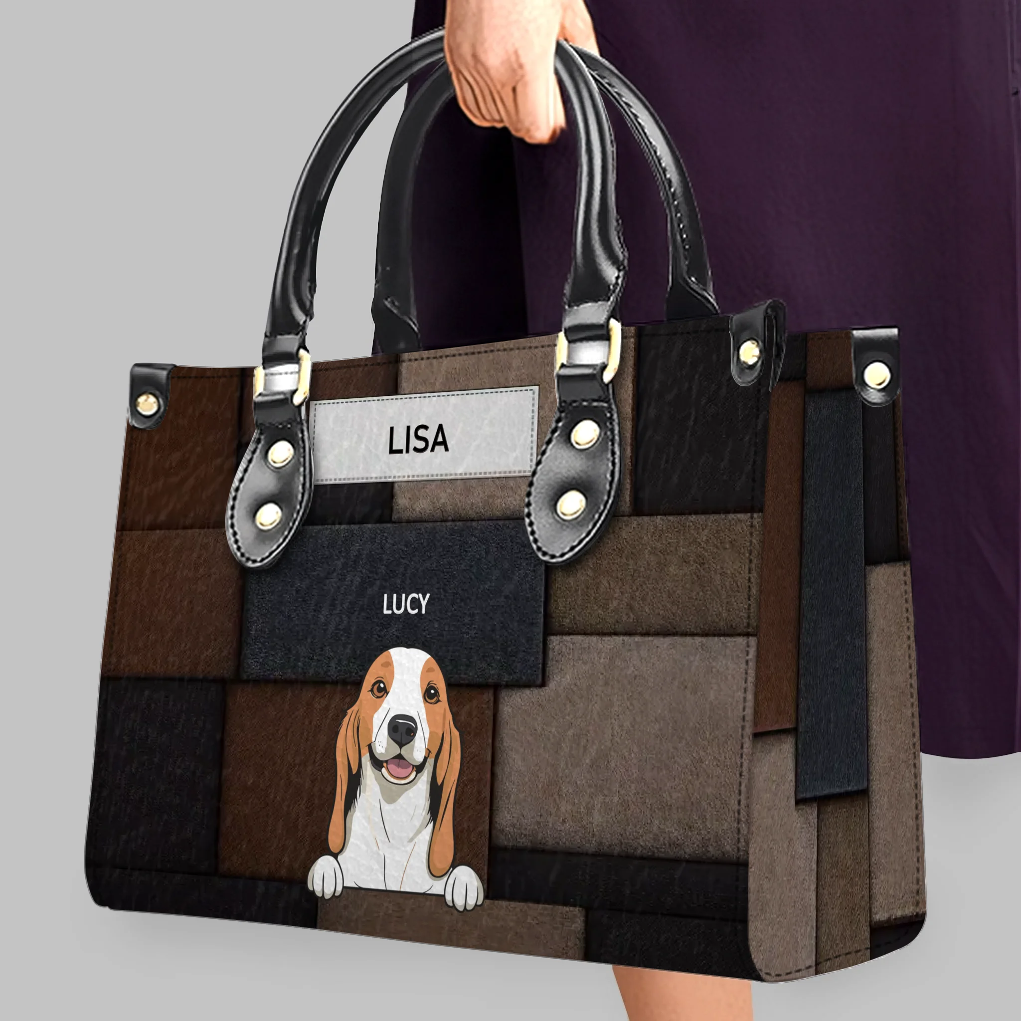 Customized Name Handbag For Women - Vintage Patchwork Leather Dog Lover Handbag - 89Prints