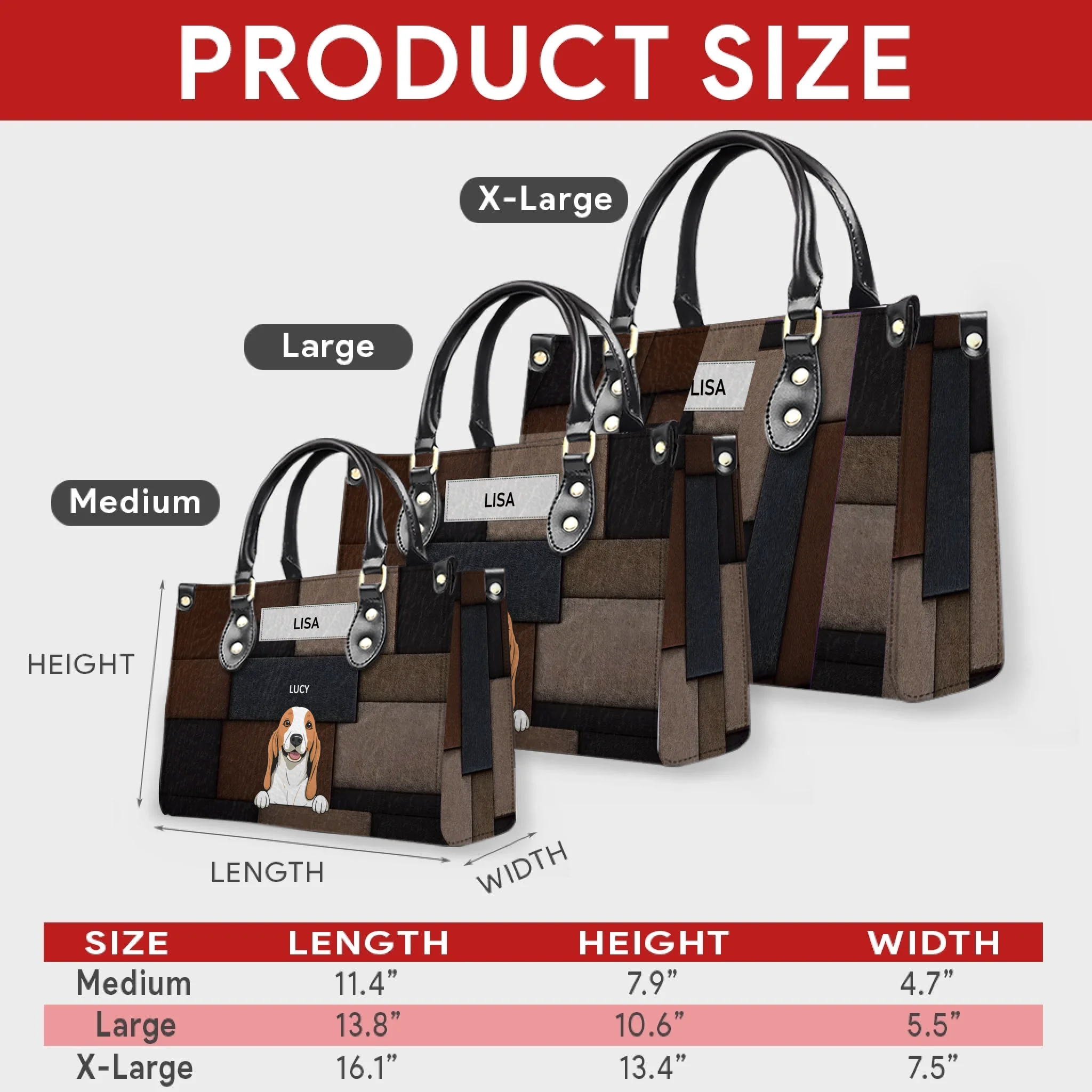 Customized Name Handbag For Women - Vintage Patchwork Leather Dog Lover Handbag - 89Prints